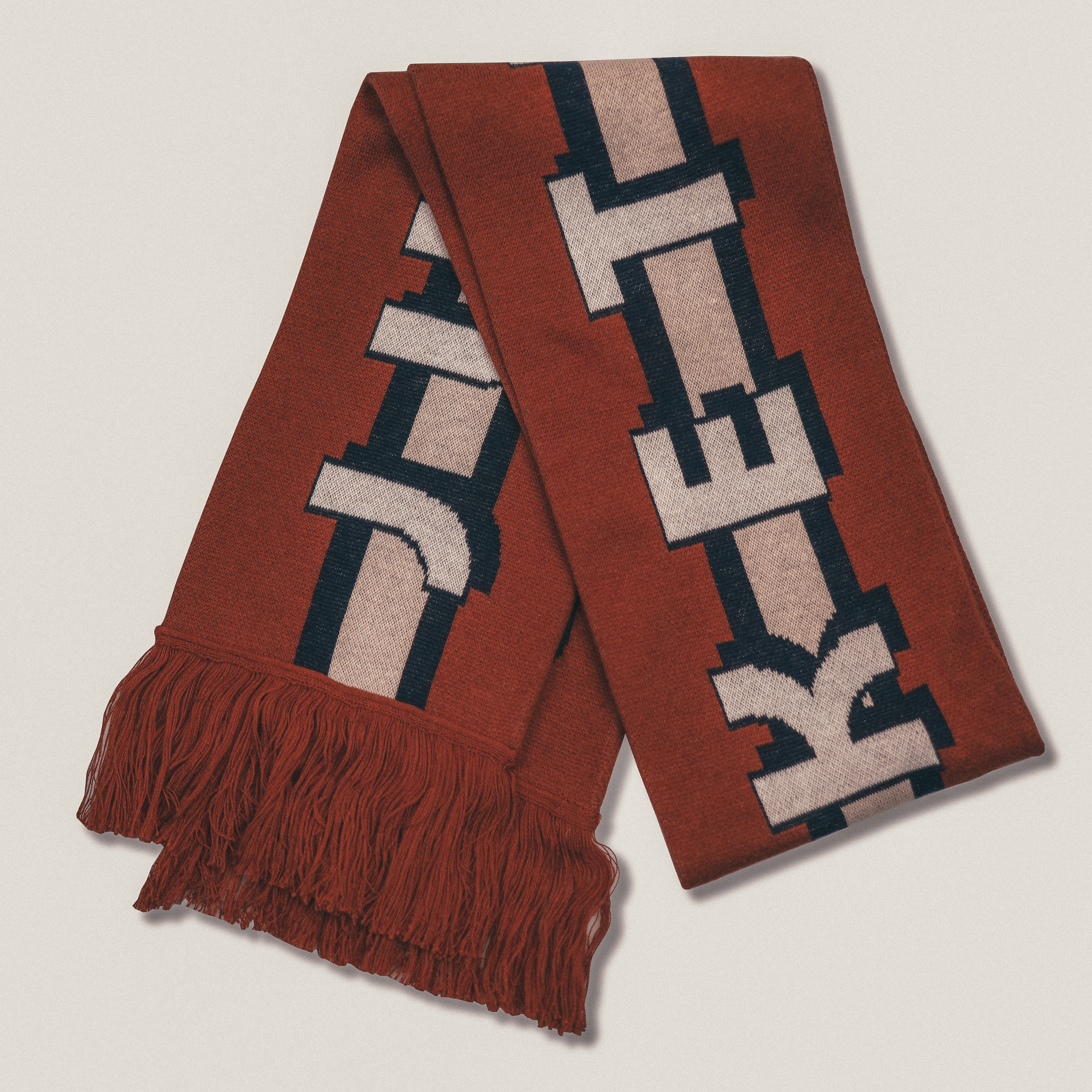 【Just Home】Just Like This Logo針織圍巾  - 磚紅/奶油白