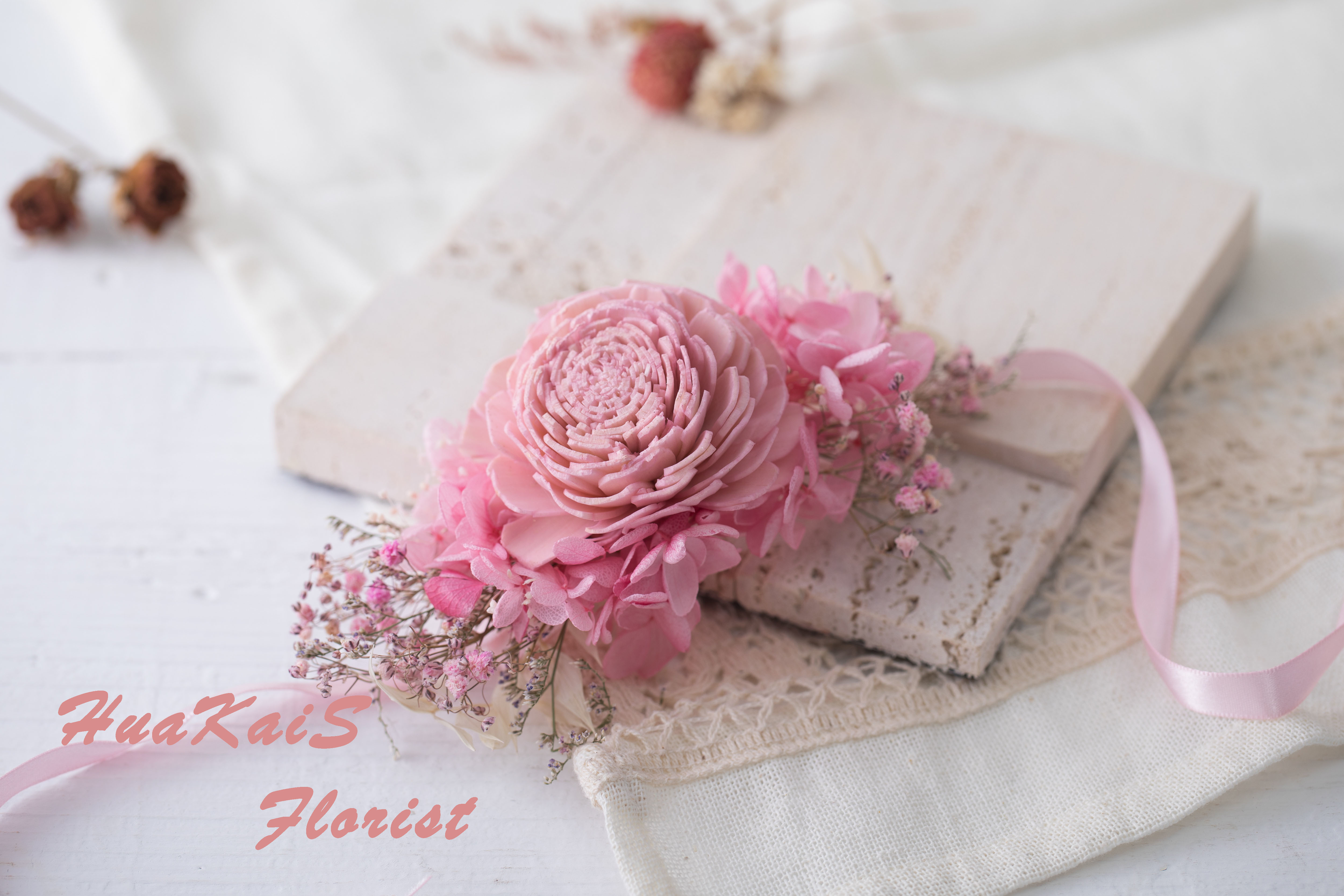 新娘手腕花|乾燥手腕花|粉紅色|活動手腕花|婚禮周邊