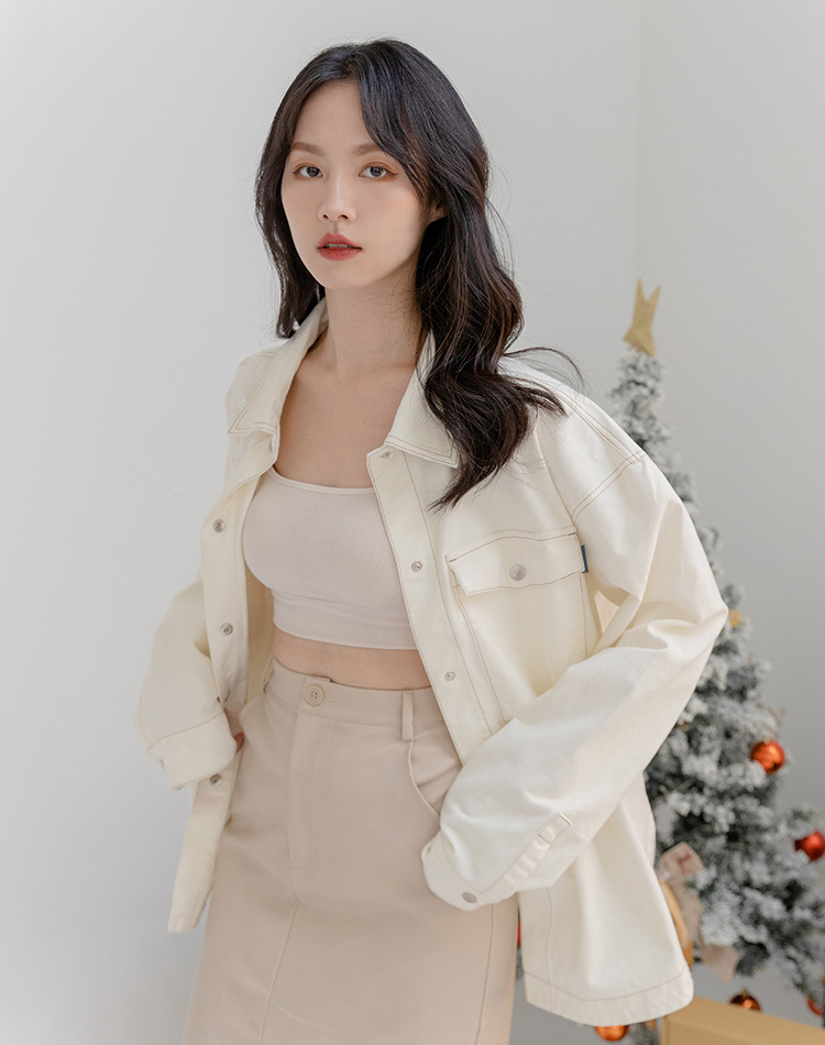 INN OUT刷破寬鬆牛仔外套 (白)