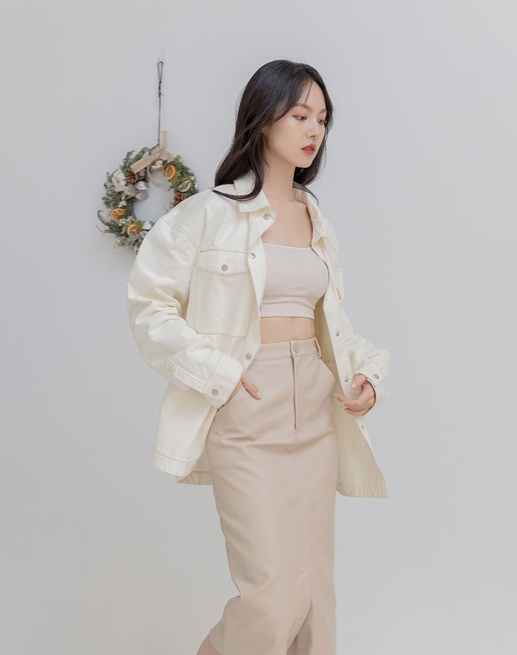 INN OUT刷破寬鬆牛仔外套 (白)