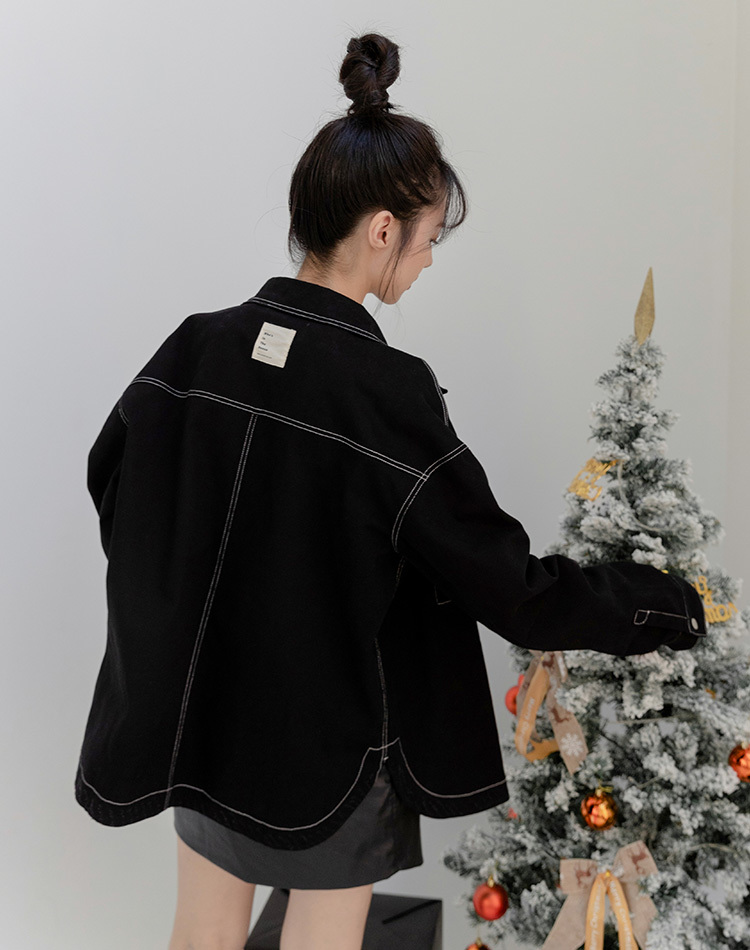 INN OUT刷破寬鬆牛仔外套 (黑)