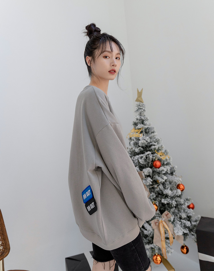 INN OUT內刷毛魔鬼氈寬鬆大學Tee