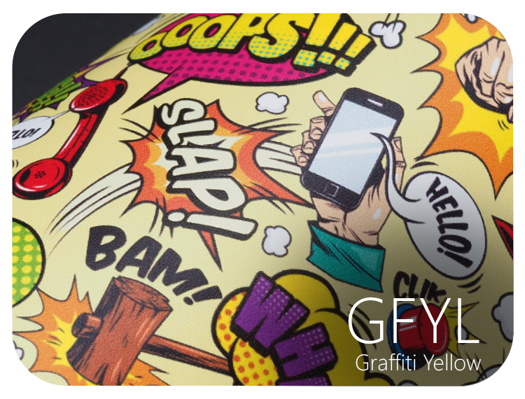 LIFE+GUARD GFYL Graffiti Yellow LIFE+GUARD WABU Wave Blue vinyl skin sample for 3C protective wraps