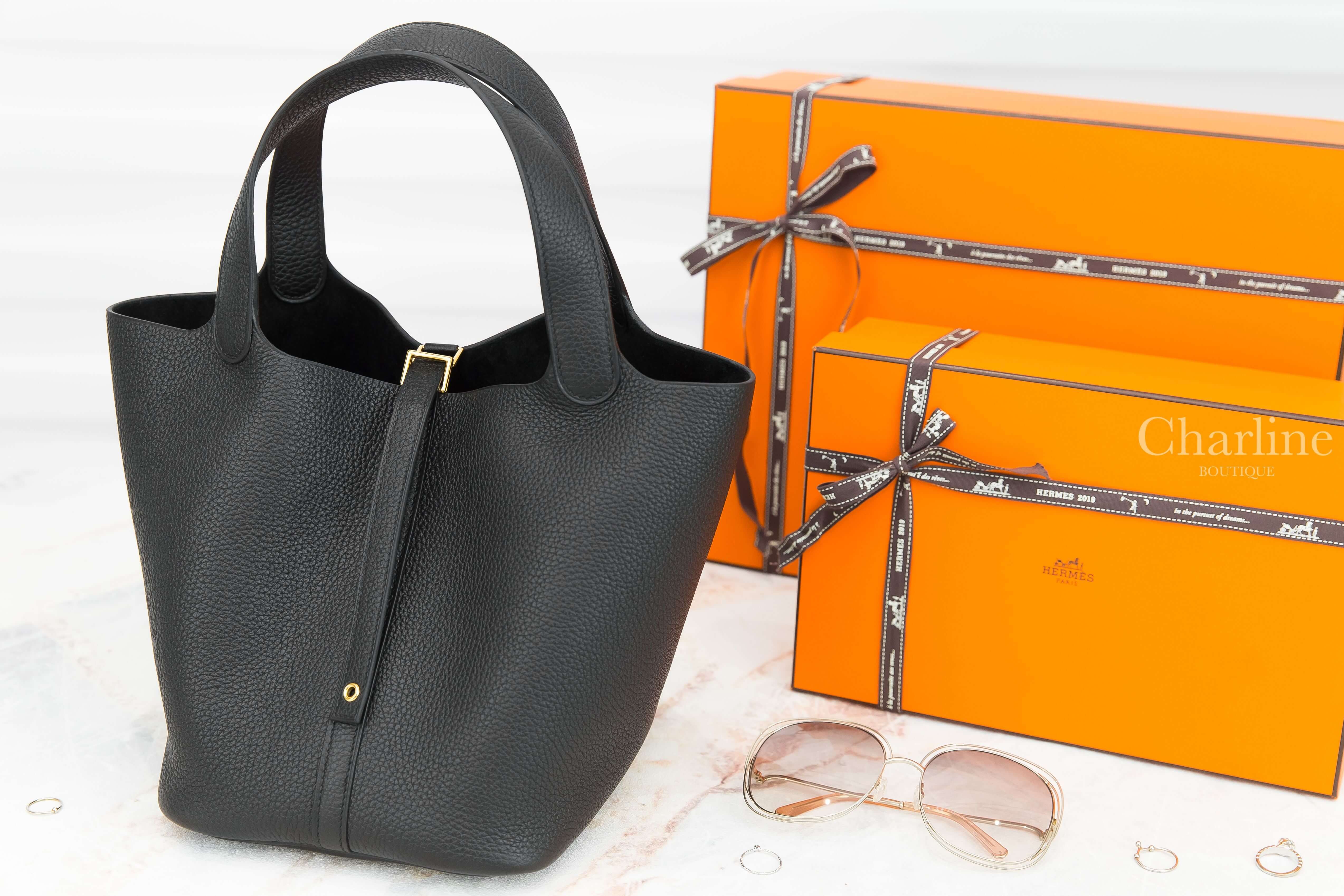 Hermès Picotin Lock 22cm 89 Noir Taurillon Clemence Z刻黑色金釦中型提把水桶包-Charline Boutique 精品代購