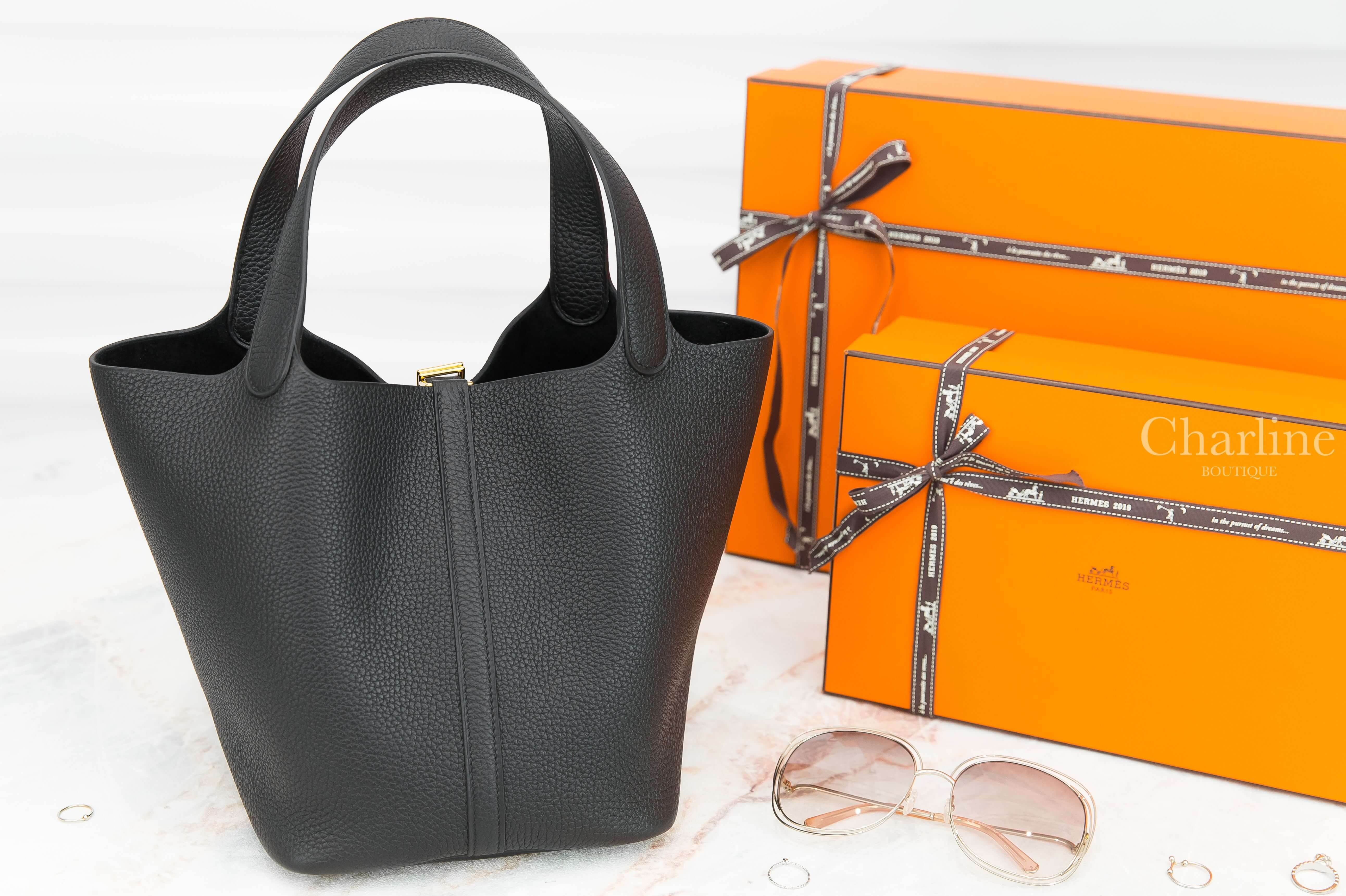 Hermès Picotin Lock 22cm 89 Noir Taurillon Clemence Z刻黑色金釦中型提把水桶包-Charline Boutique 精品代購