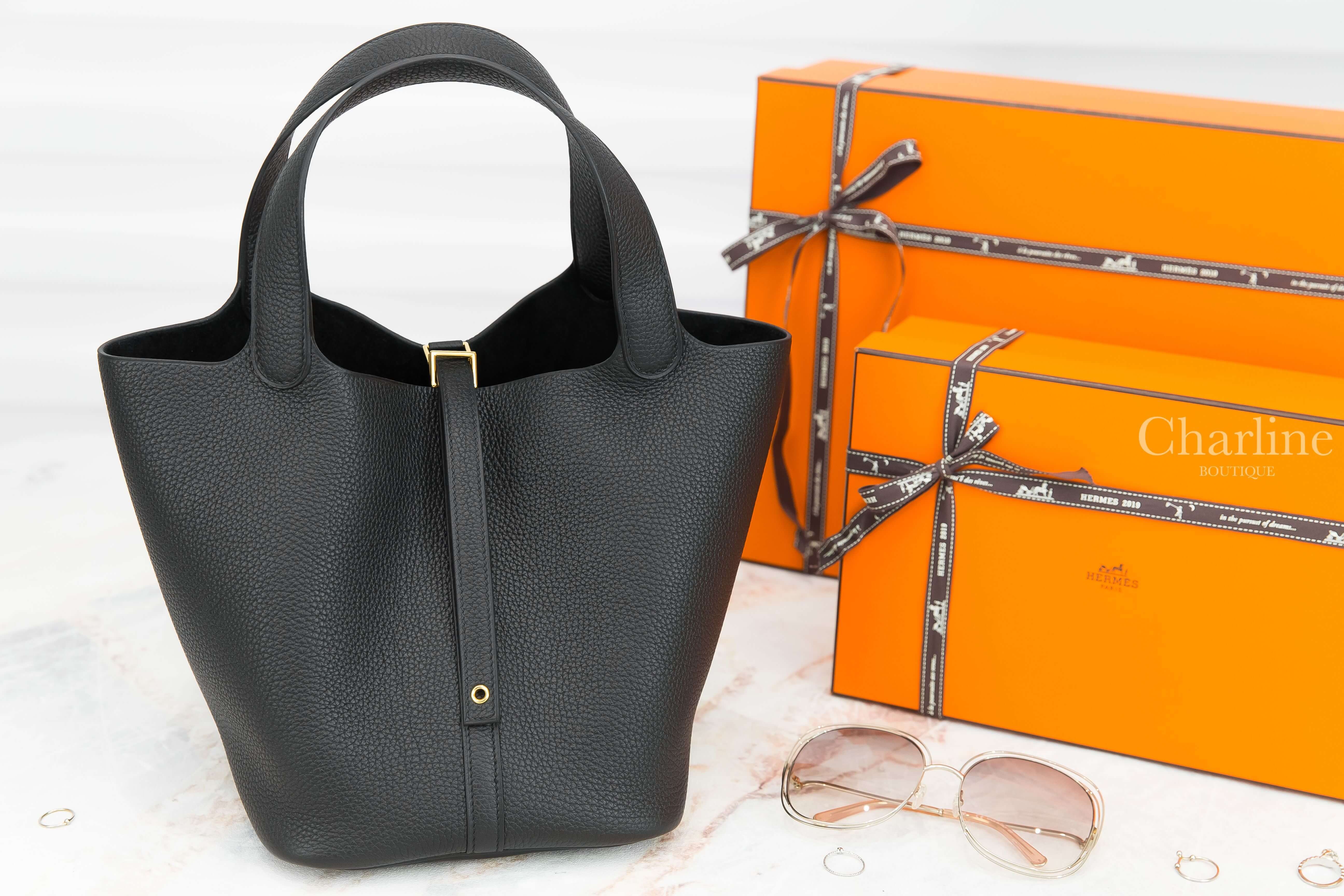 Hermès Picotin Lock 22cm 89 Noir Taurillon Clemence Z刻黑色金釦中型提把水桶包-Charline Boutique 精品代購