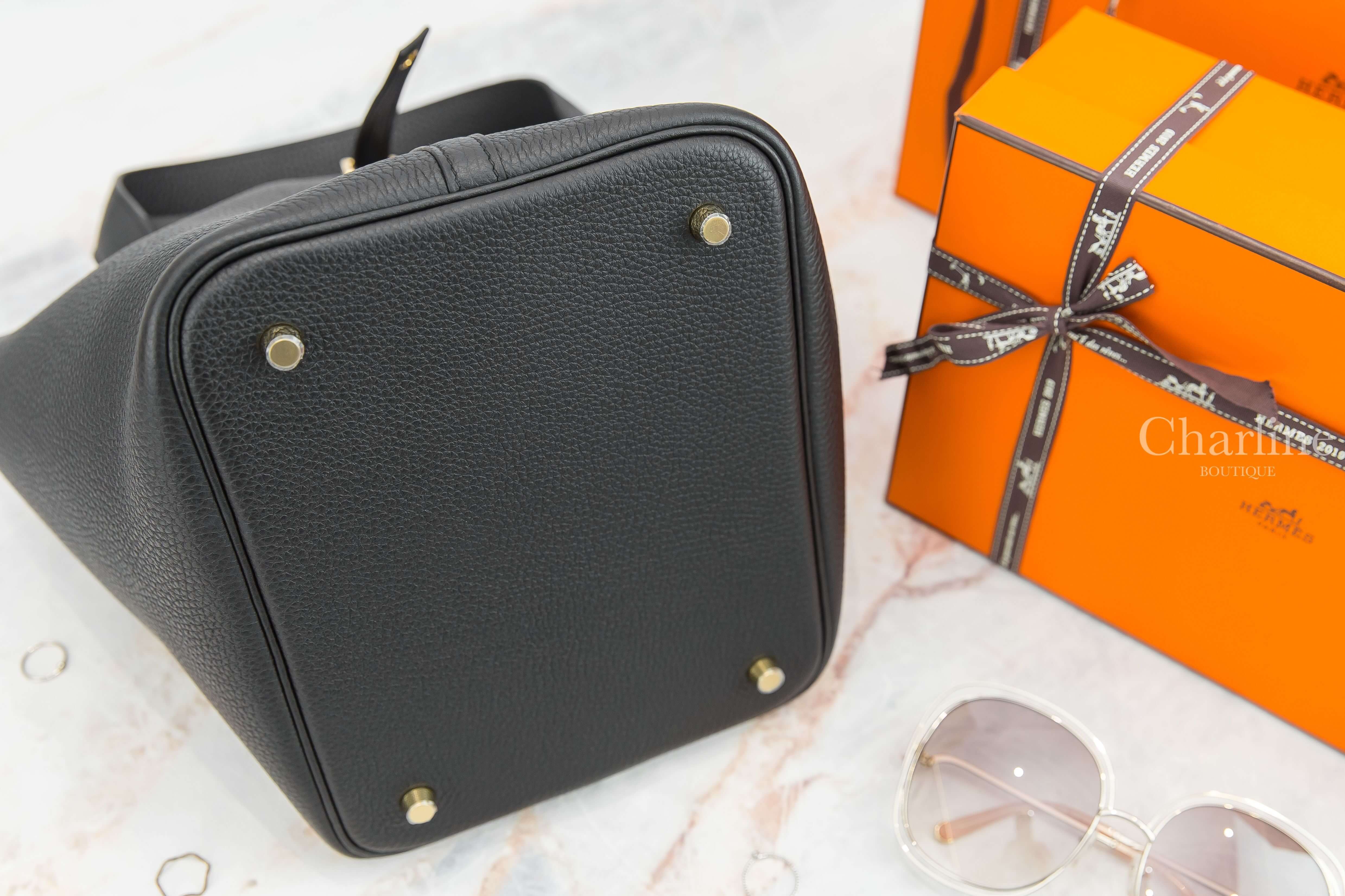 Hermès Picotin Lock 22cm 89 Noir Taurillon Clemence Z刻黑色金釦中型提把水桶包-Charline Boutique 精品代購