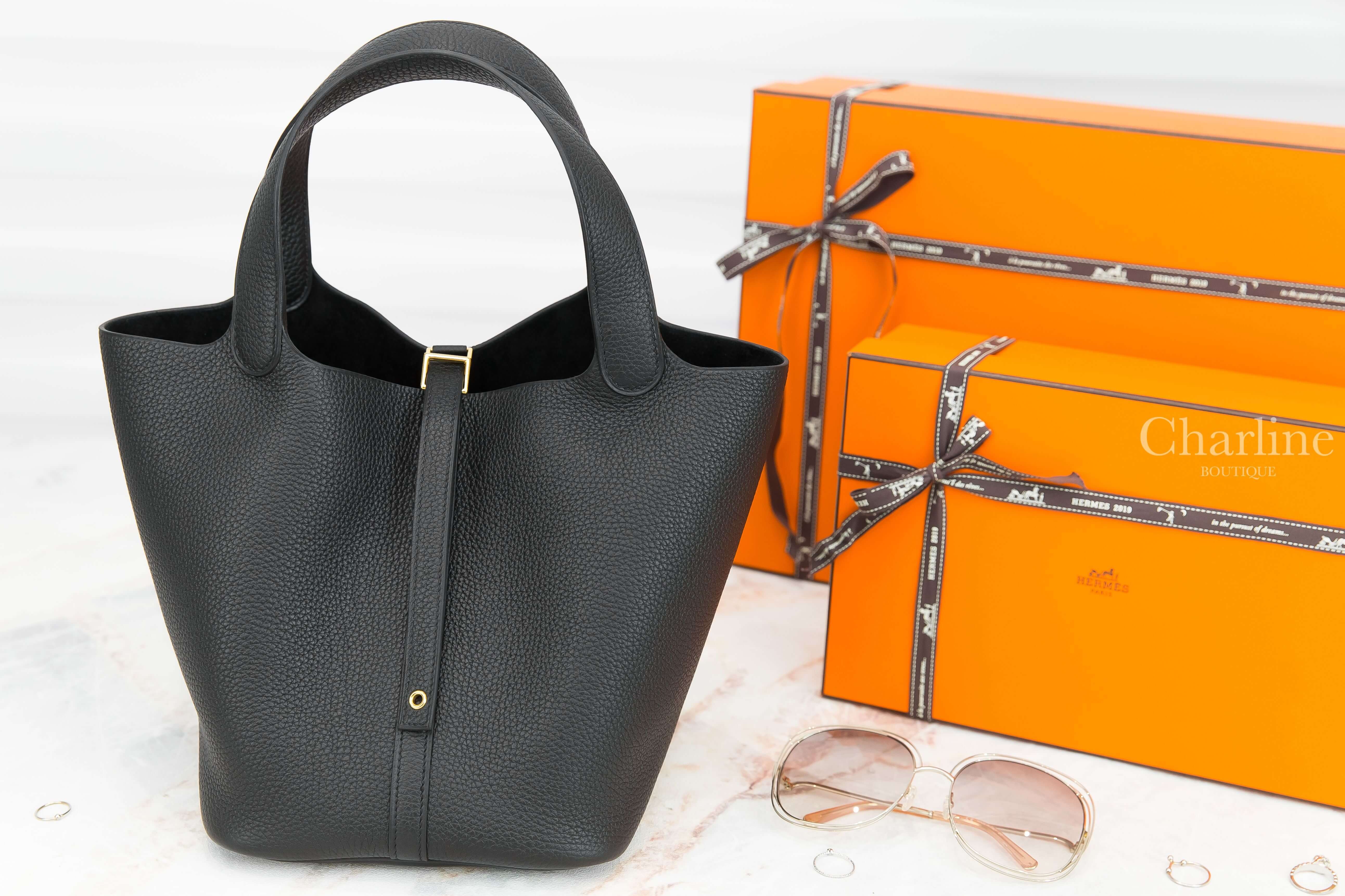 Hermès Picotin Lock 22cm 89 Noir Taurillon Clemence Z刻黑色金釦中型提把水桶包-Charline Boutique 精品代購