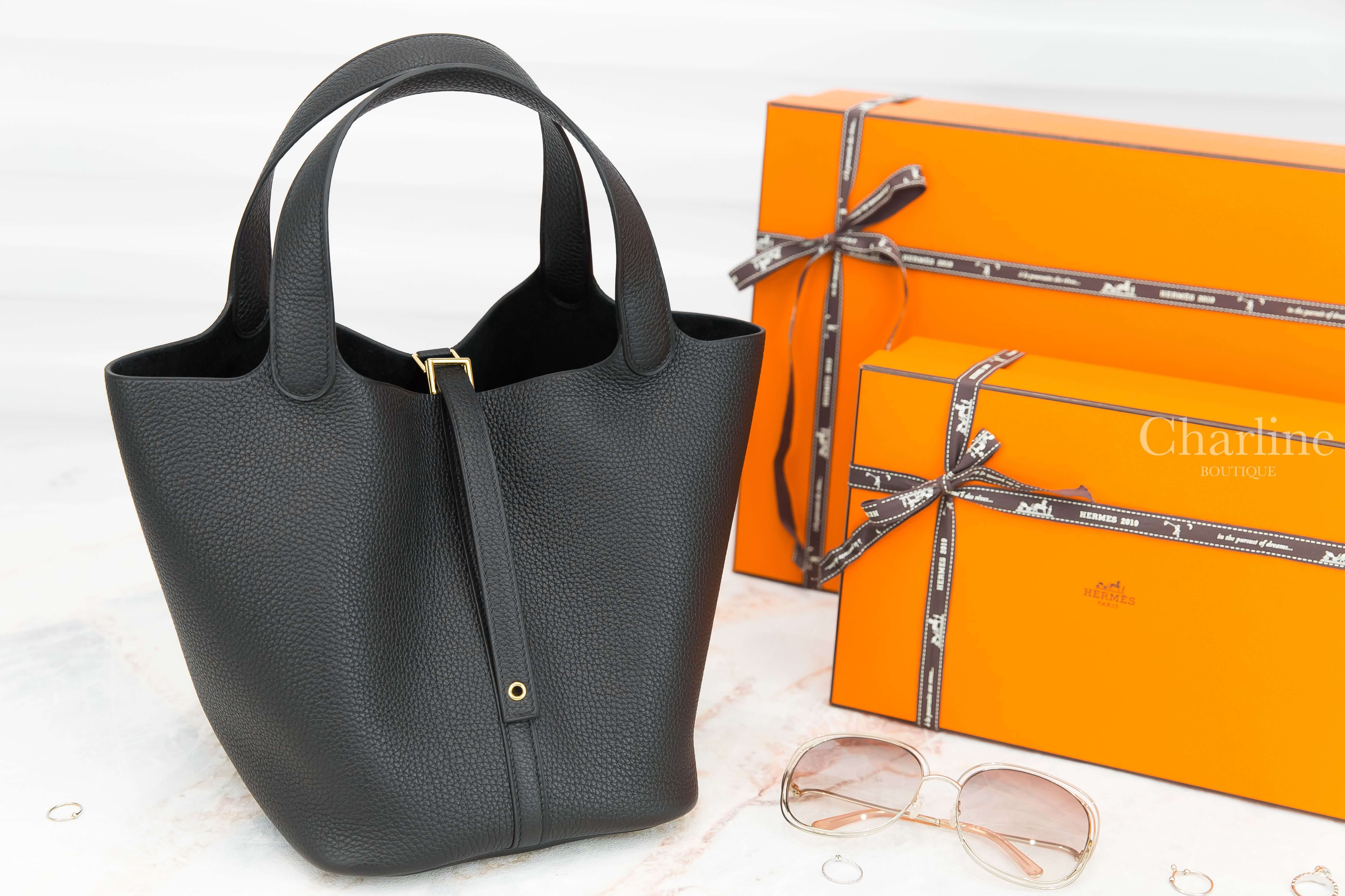 Hermès Picotin Lock 22cm 89 Noir Taurillon Clemence Z刻黑色金釦中型提把水桶包-Charline Boutique 精品代購