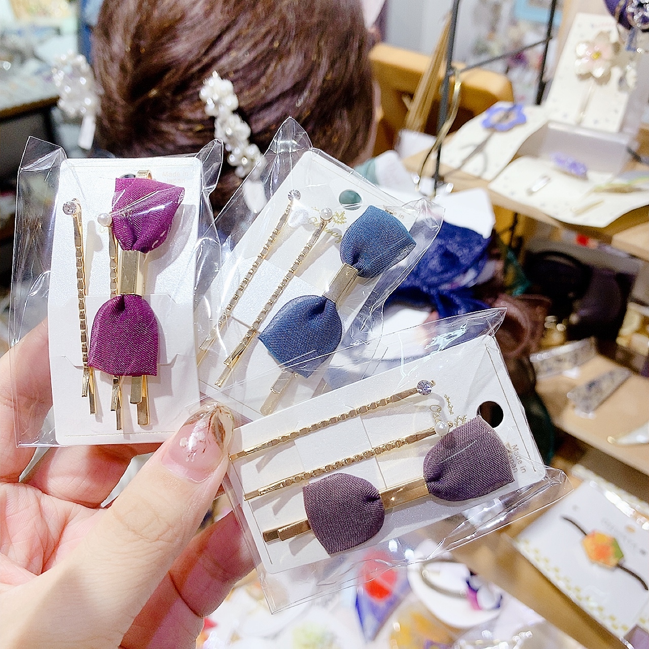 [日本制]絲帶蝴蝶結髮夾SET