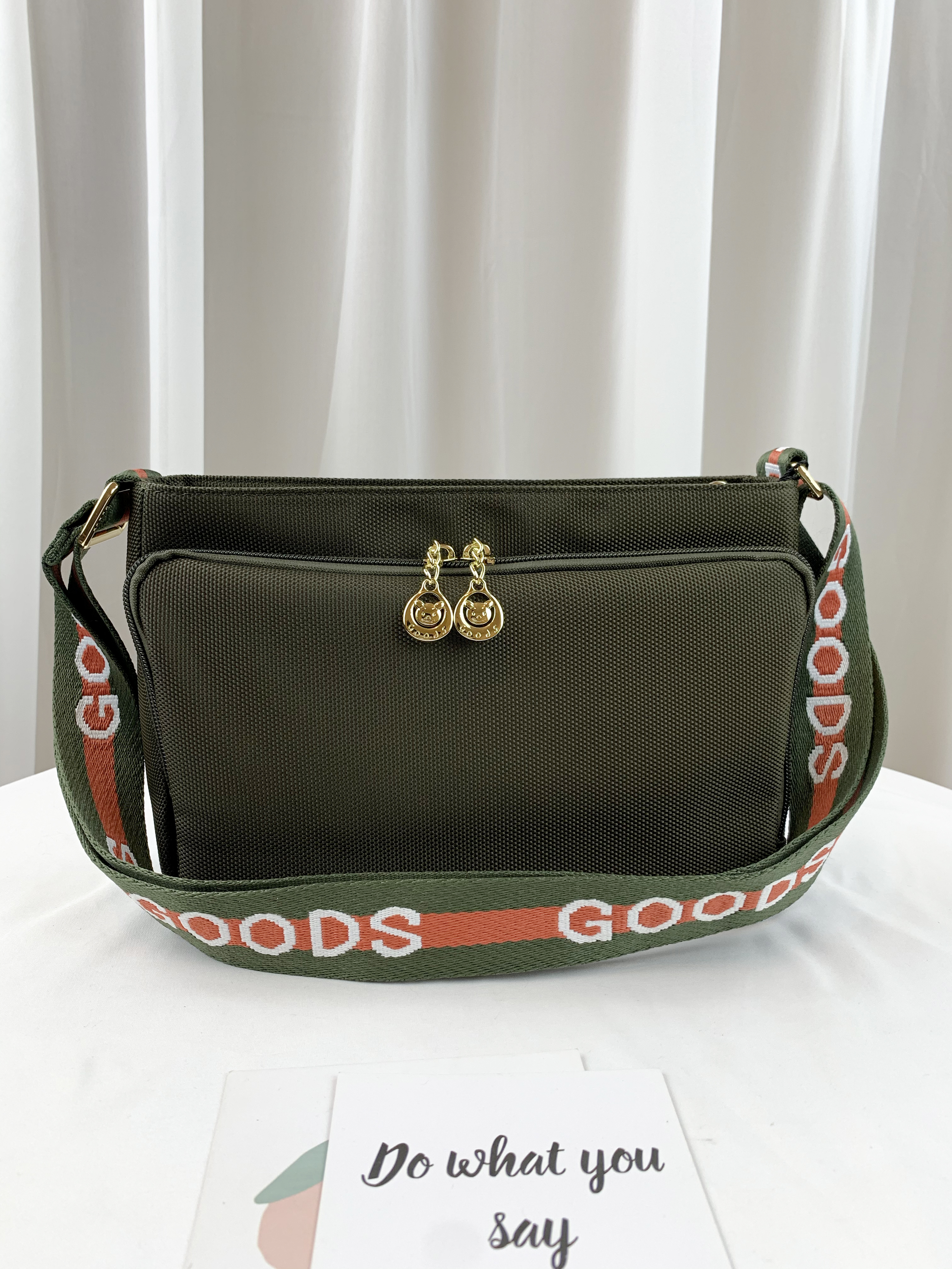 GOODS 大格綠 拼色防潑水側背包 #2722