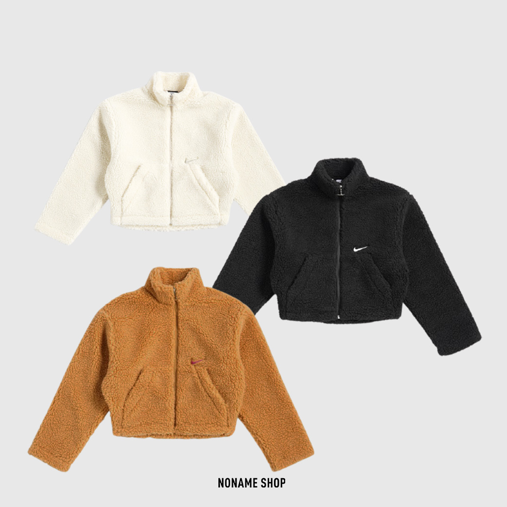 NIKE NSW 短版 羊羔毛 空心 大勾 毛毛外套 保暖外套 (女款)