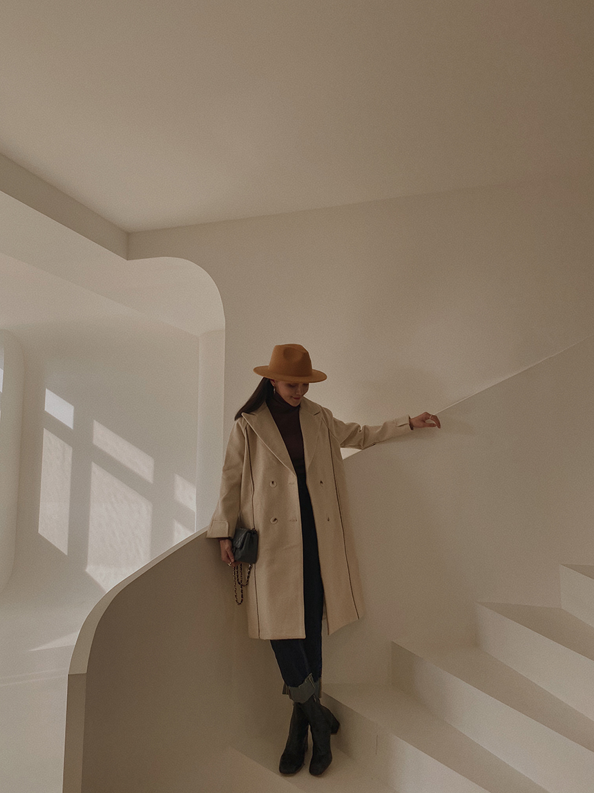 毛呢西裝側邊條長外套*2色