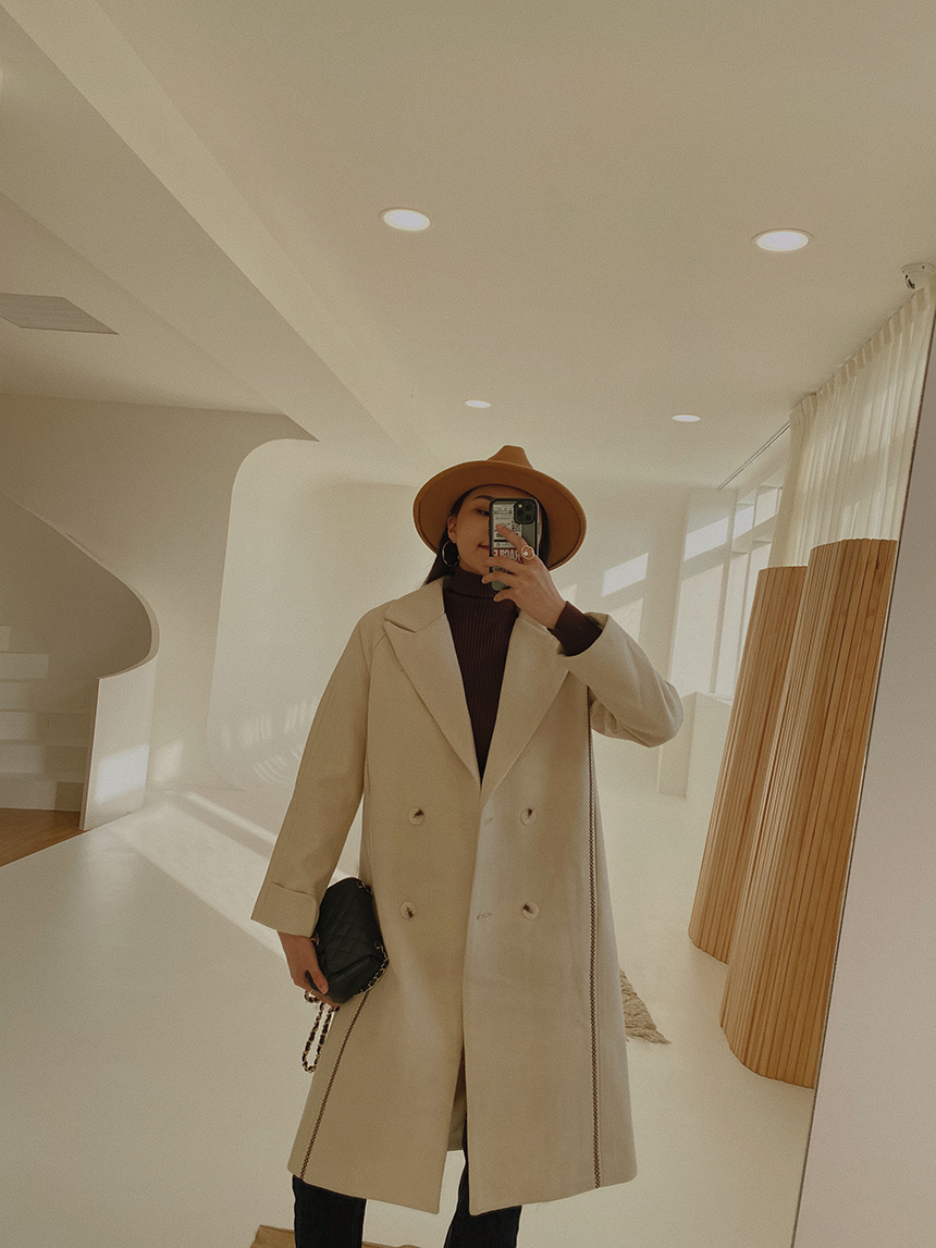 毛呢西裝側邊條長外套*2色