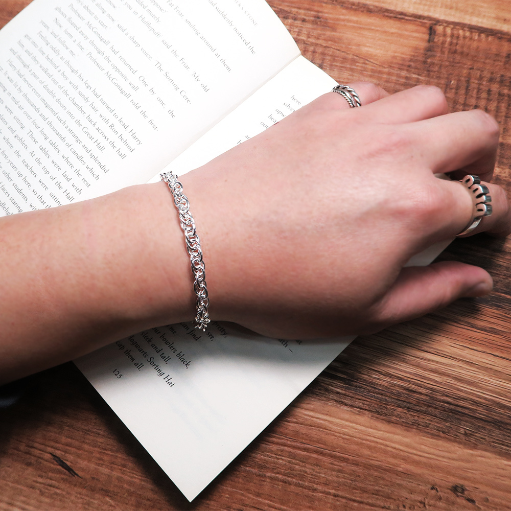 雙扣圓圈手鍊(5.5mm寬鍊) 925純銀刻字手鍊