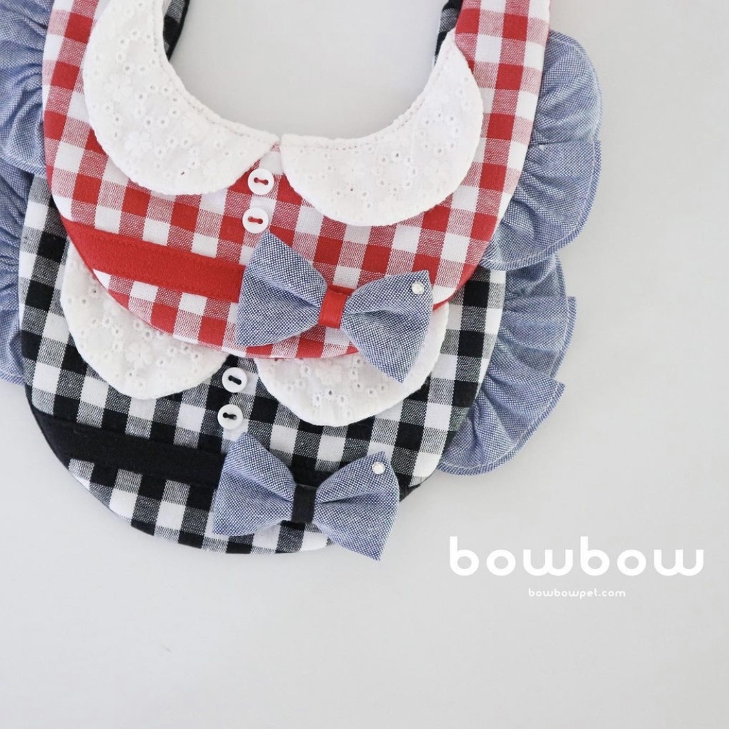 bowbow手作寵物領巾-紅格紋丹寧小鳥袖-四季適用
