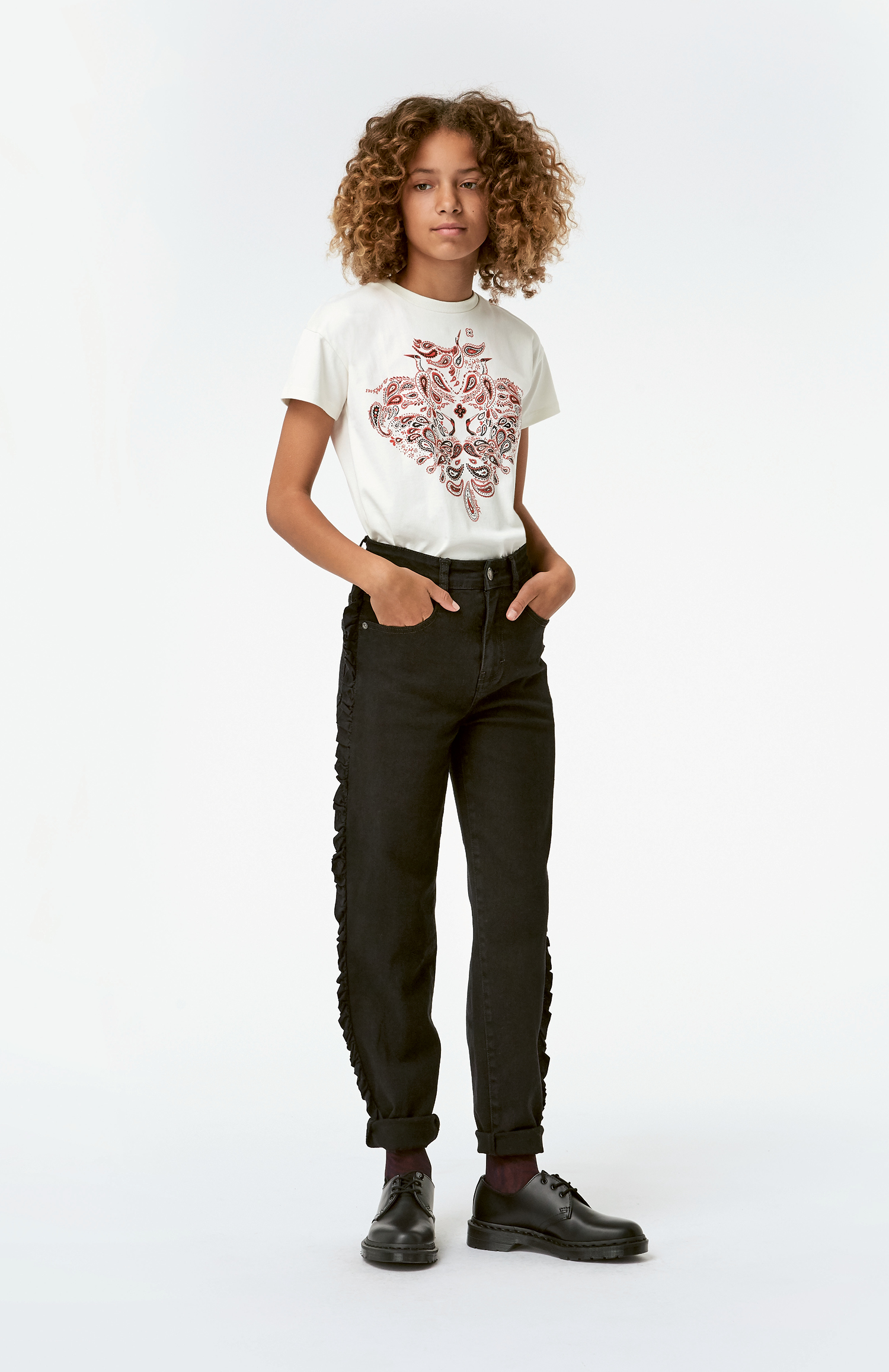 〖 Molo 〗黑色荷葉造型牛仔褲