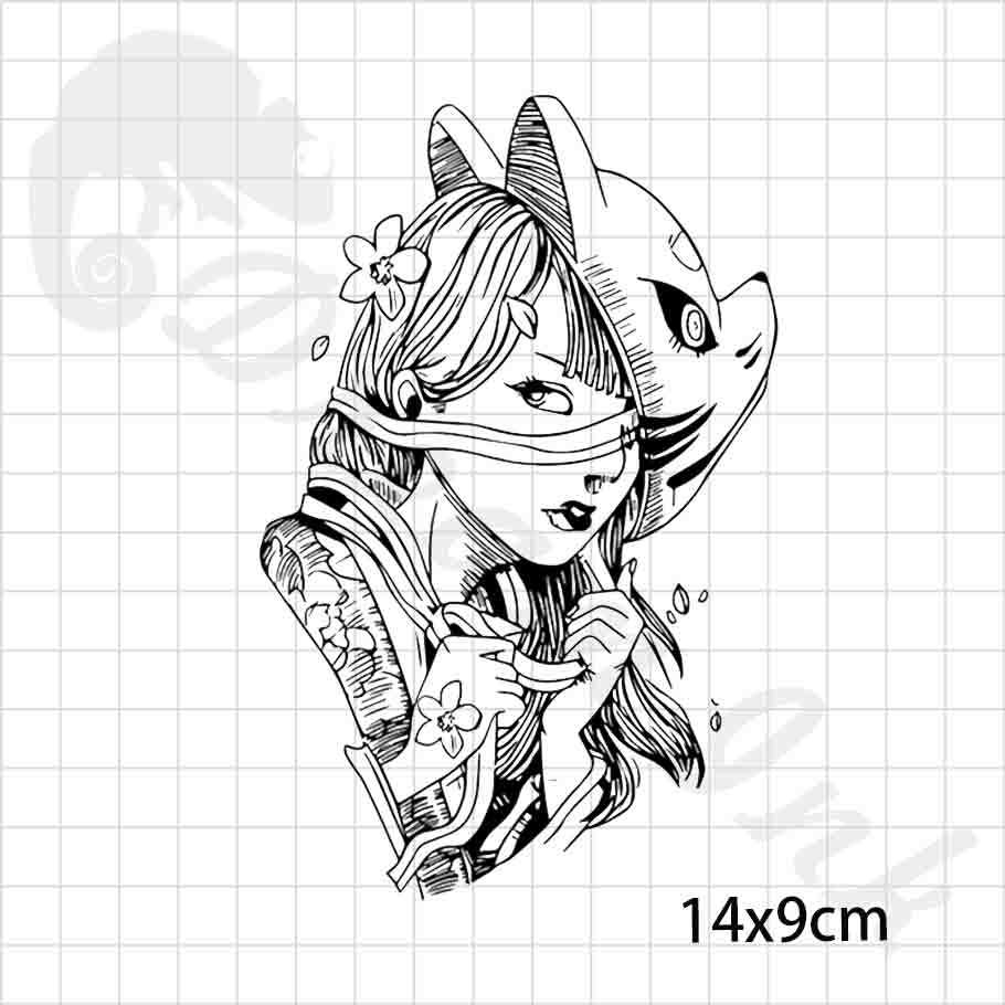 Dream Ink 漸黑刺青貼 戴狐狸面具的人w184 果膠紋身改良版逼真不反光紋身貼紙暫時刺青