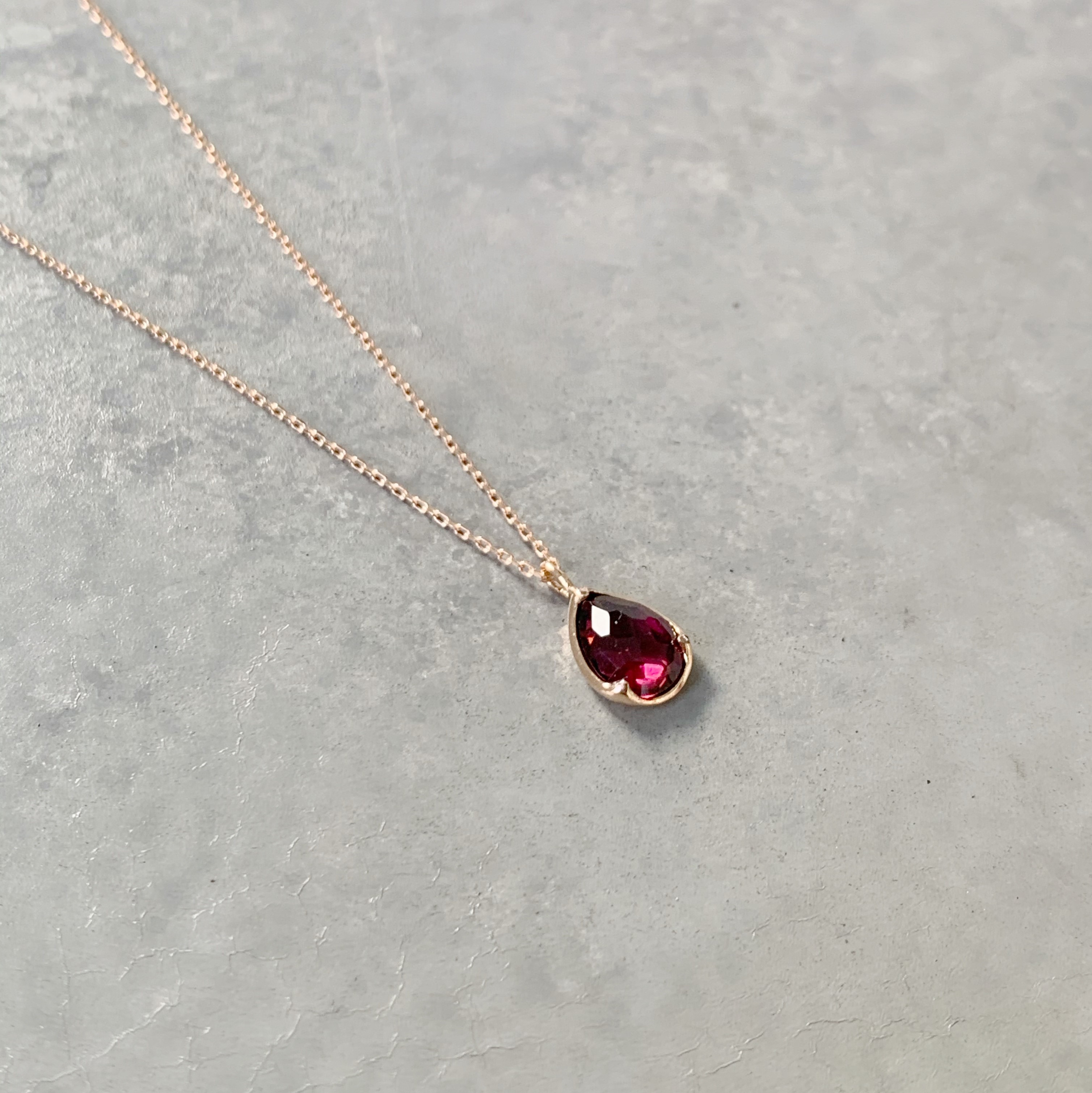 14K大三爪水滴玫瑰石榴項鍊