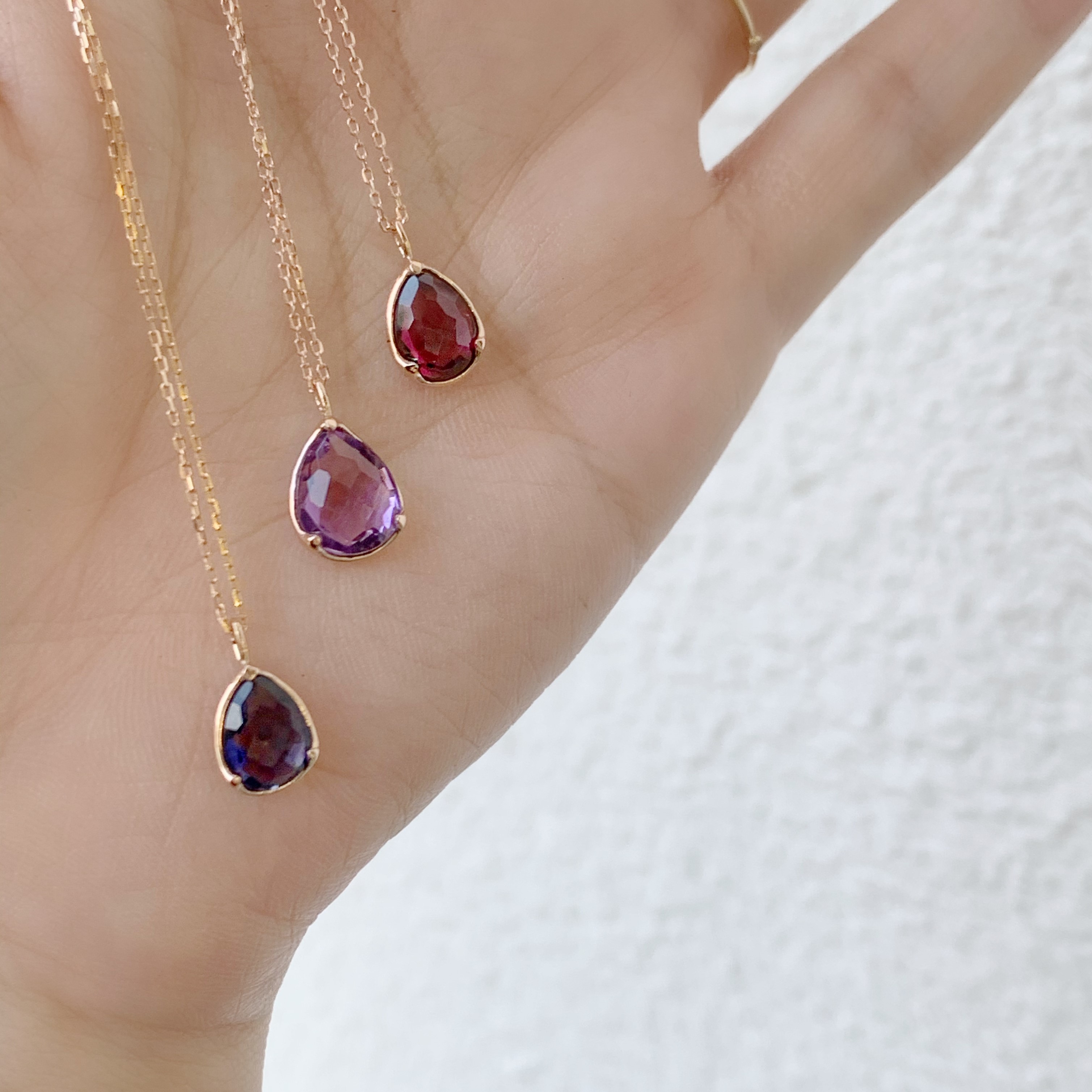 14K大三爪水滴玫瑰石榴項鍊