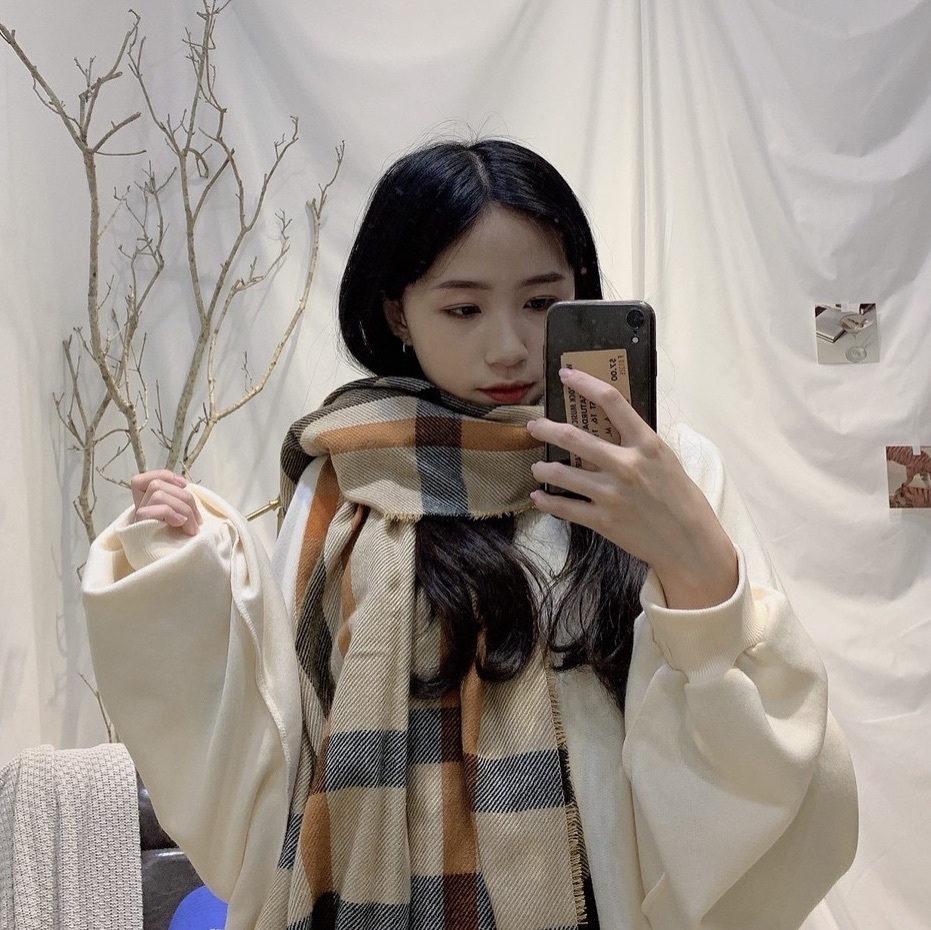 焦糖格紋針織圍巾/單一色