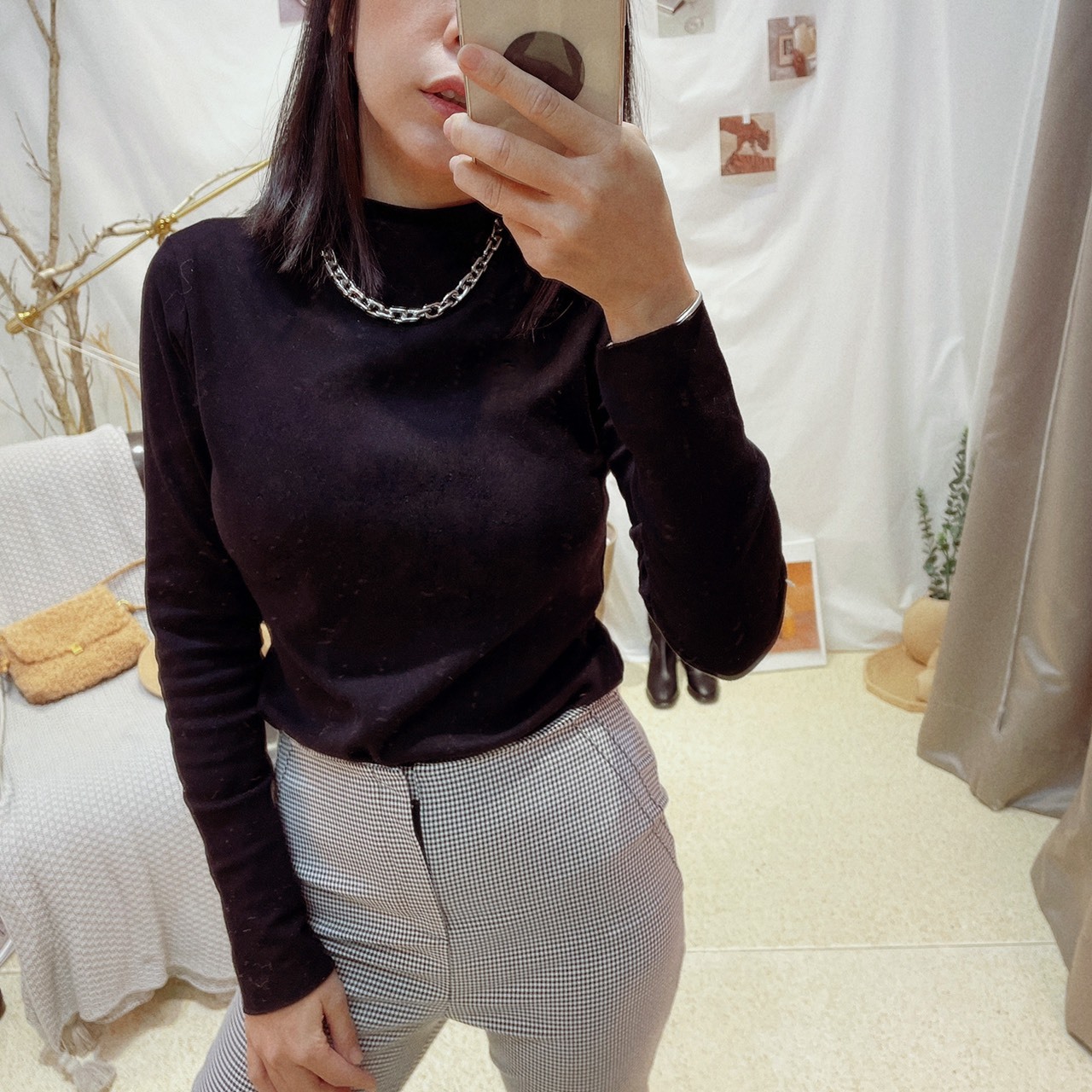 千鳥格文直筒褲/單一色