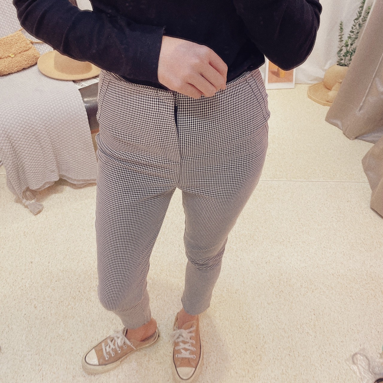 千鳥格文直筒褲/單一色