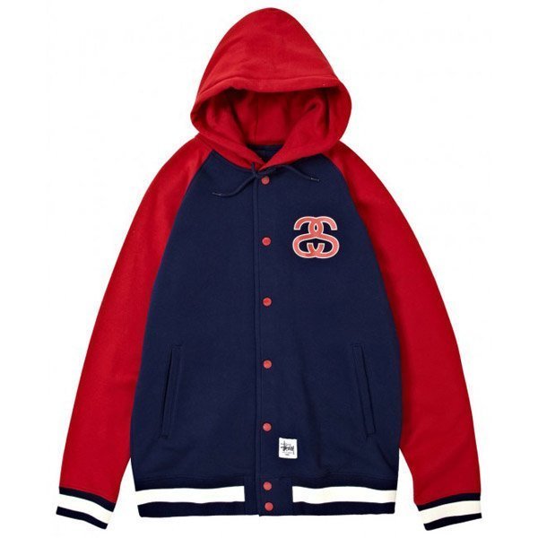 STUSSY HOODED BASEBALL JACKET 外套 118076 藍 紅 黑