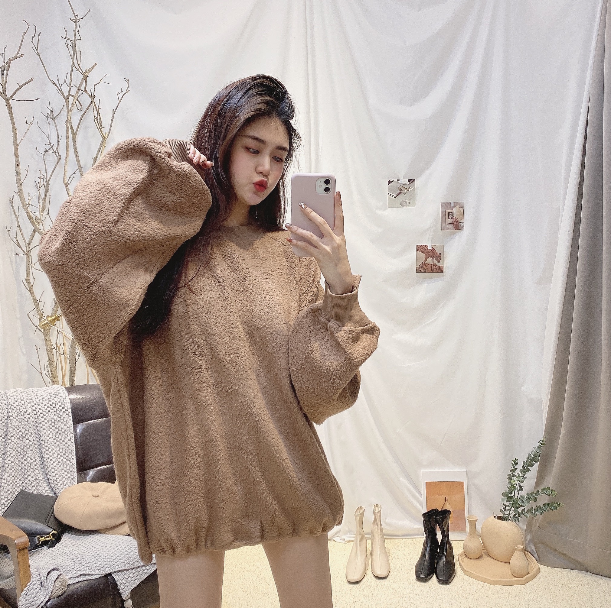 正韓羊Q毛下縮繩大T/三色