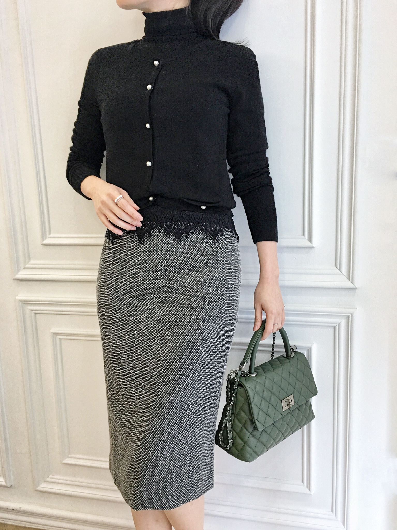 蕾絲高領上衣套裝