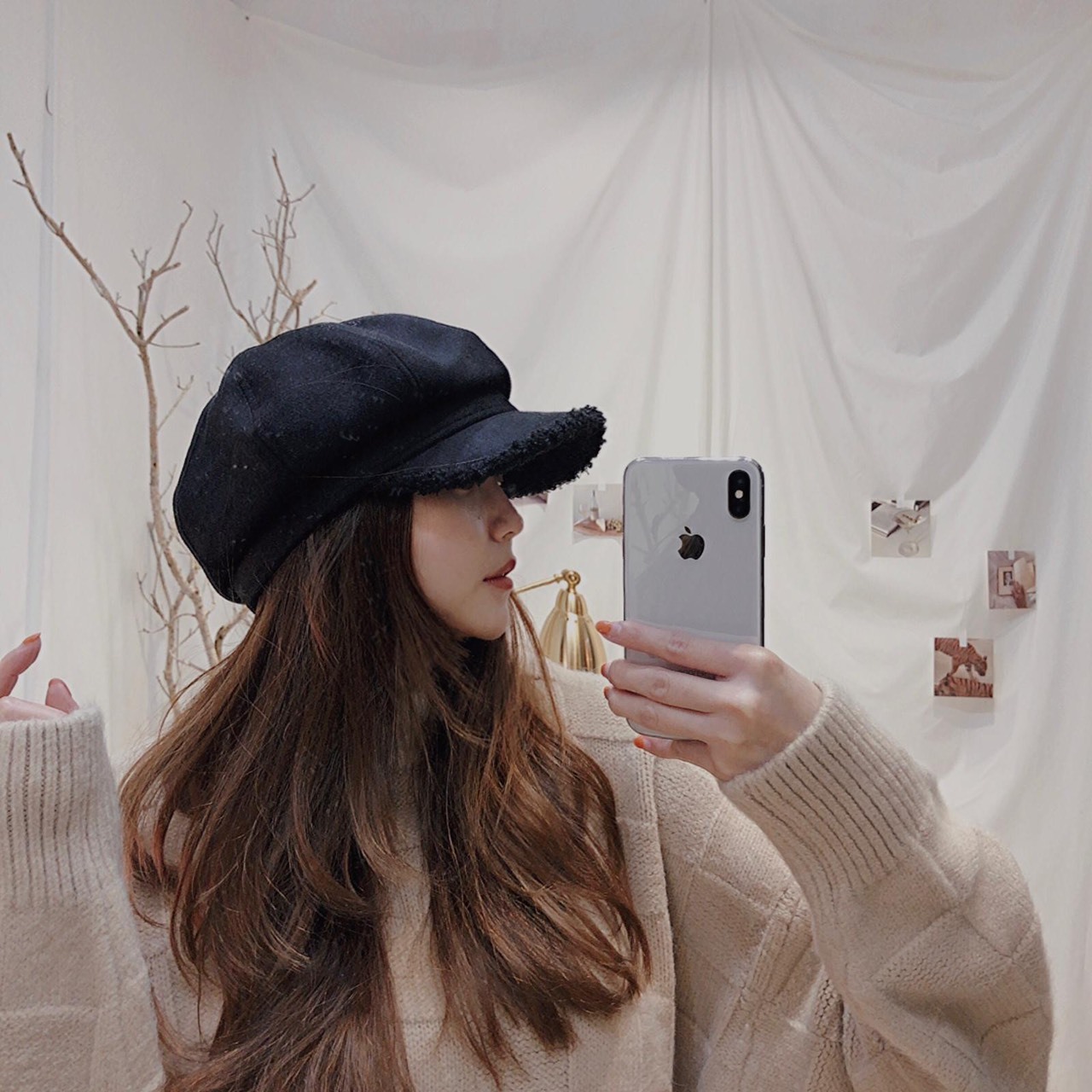 磨毛拼Q毛報童帽/三色