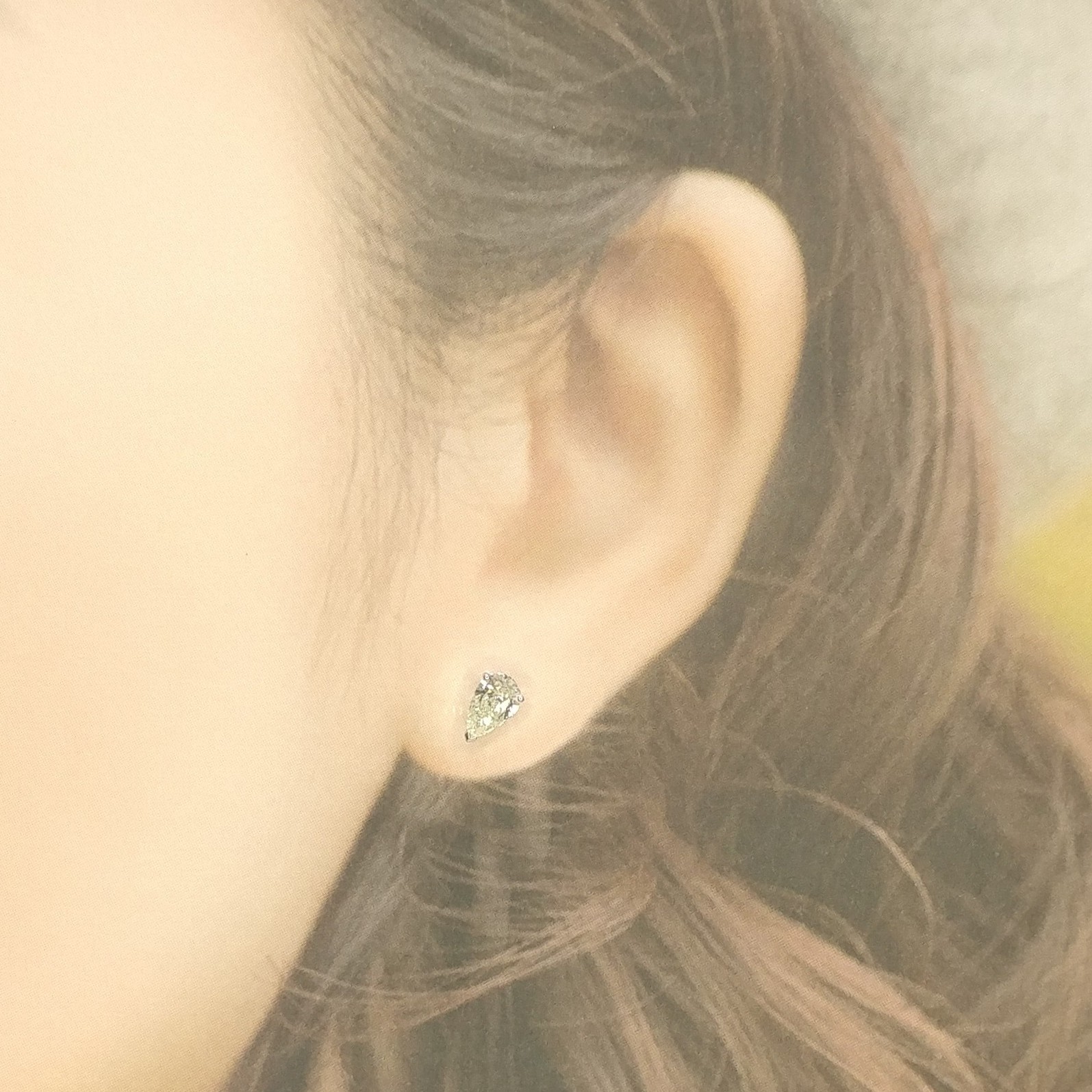 全新18K白金【主石1卡8份梨形鑽石】耳環