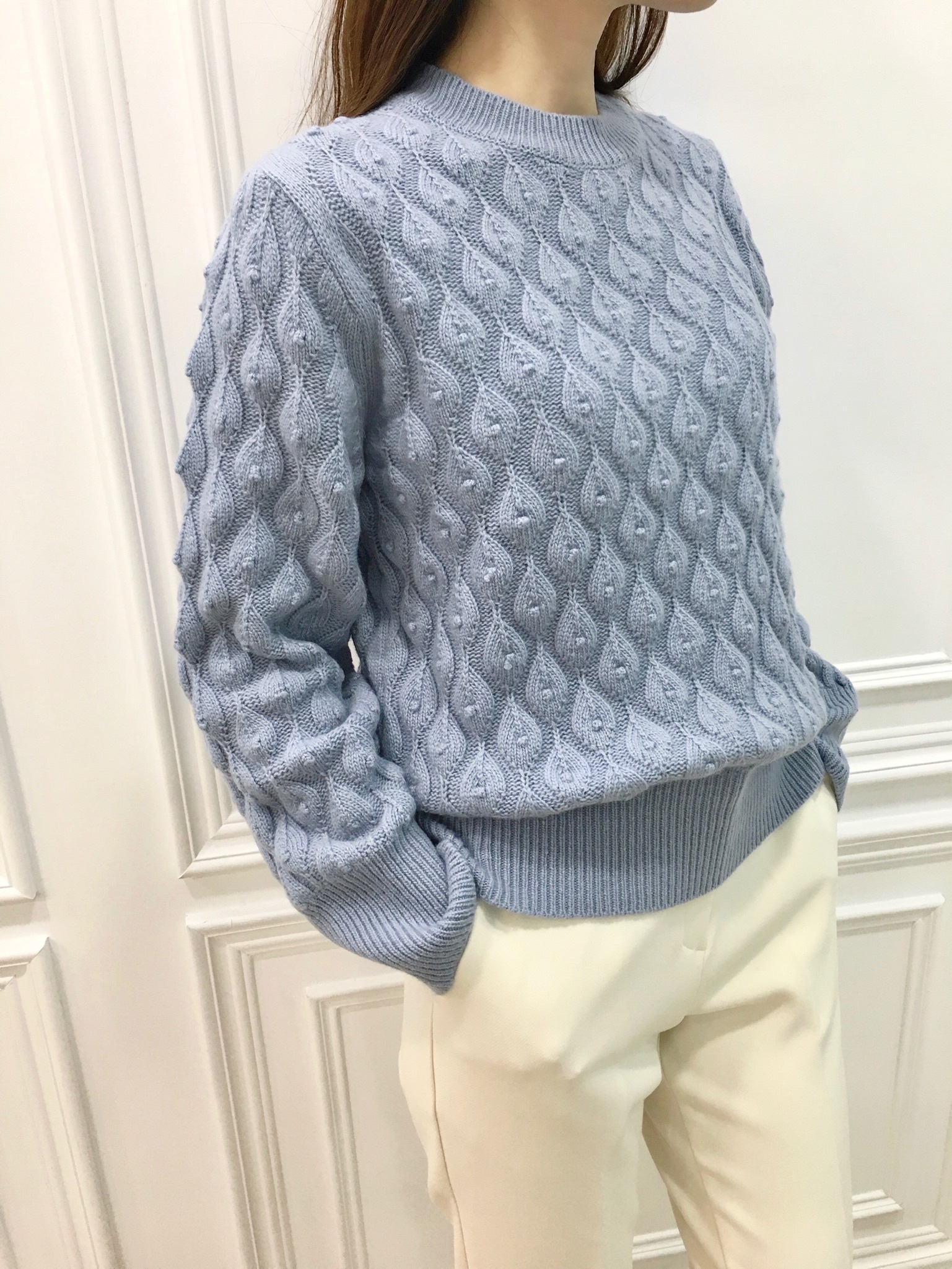 水滴織紋圓領毛衣