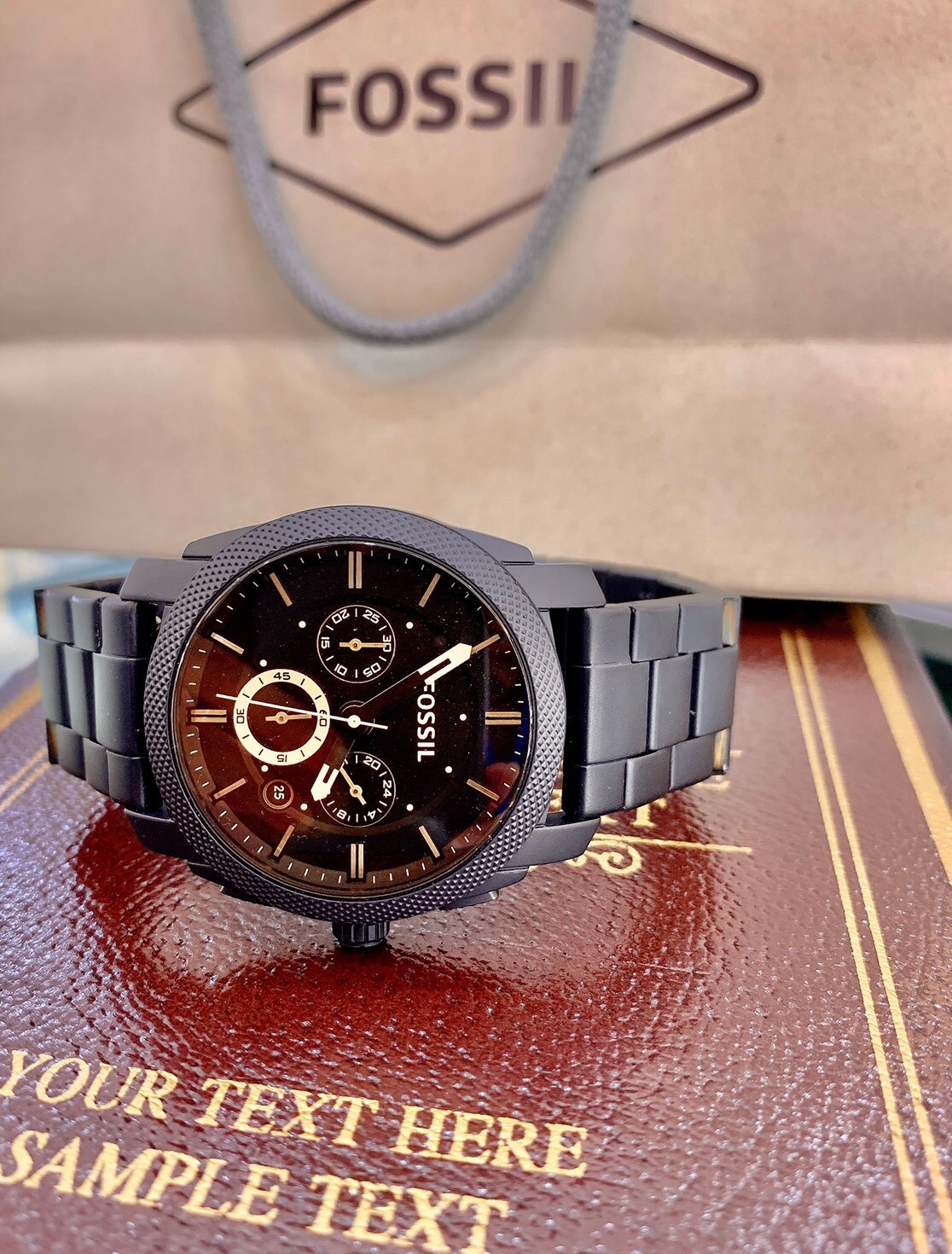 【FOSSIL】三眼黑鋼帶男錶   FS4682  42mm 現代鐘錶