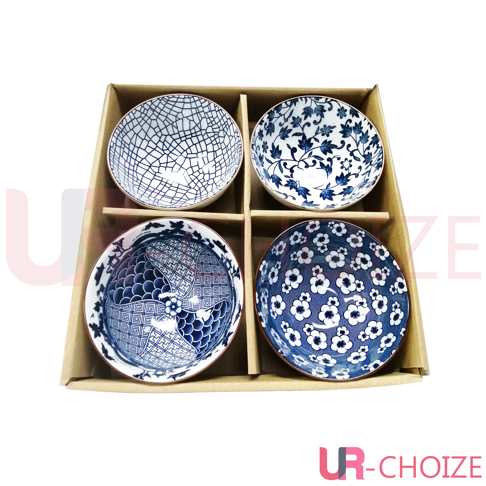 日式陶瓷碗 青花瓷碗 4個/盒裝