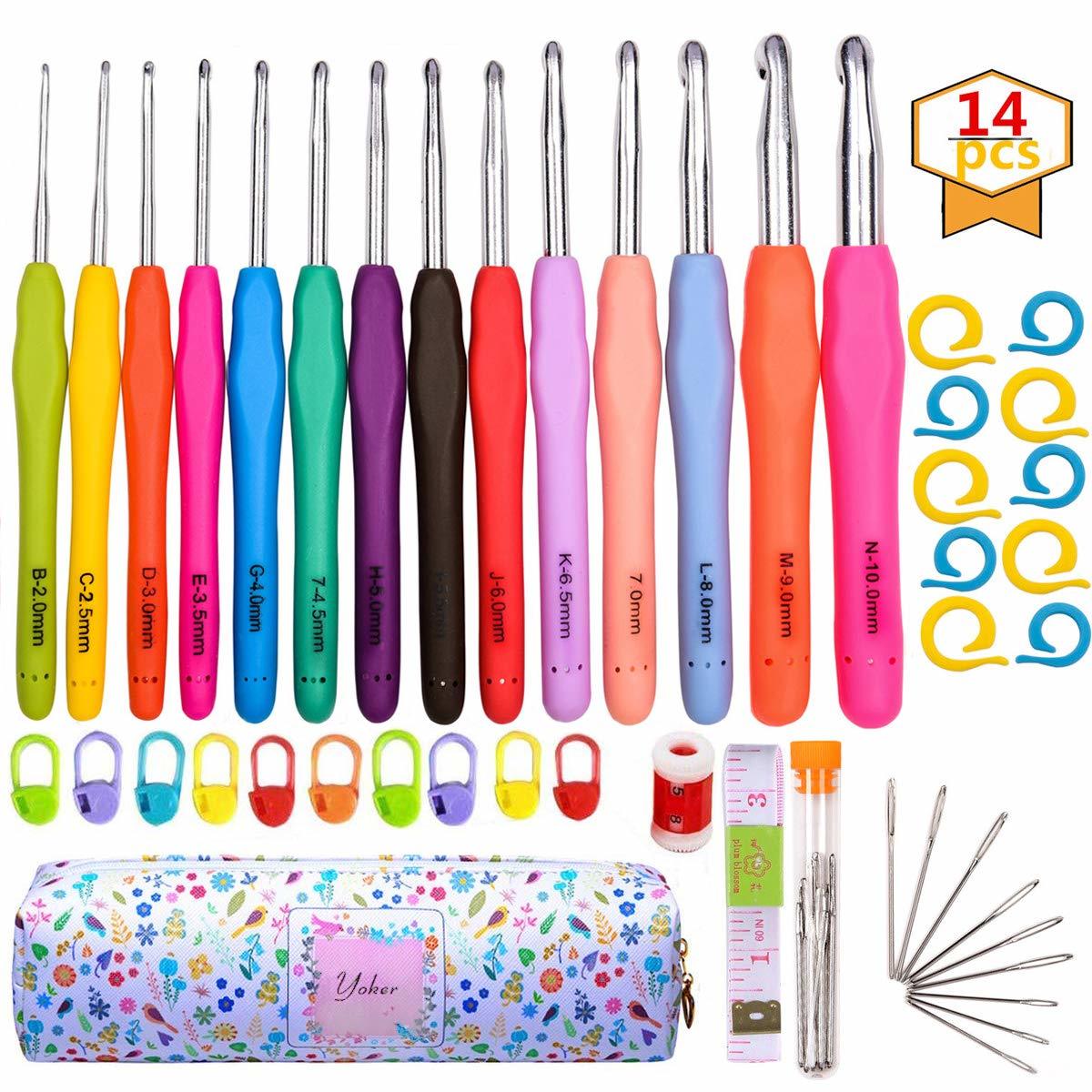 Crochet Hooks Set, 14 Sizes 2mm(B)10mm(N) Ergonomic Cr