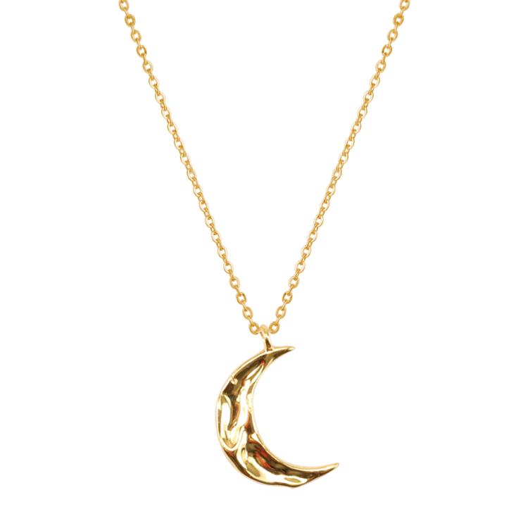 純銀項鍊，女士項鍊 流水亮面月亮；宛如倒映在夜晚河水中的月牙（1119金色）