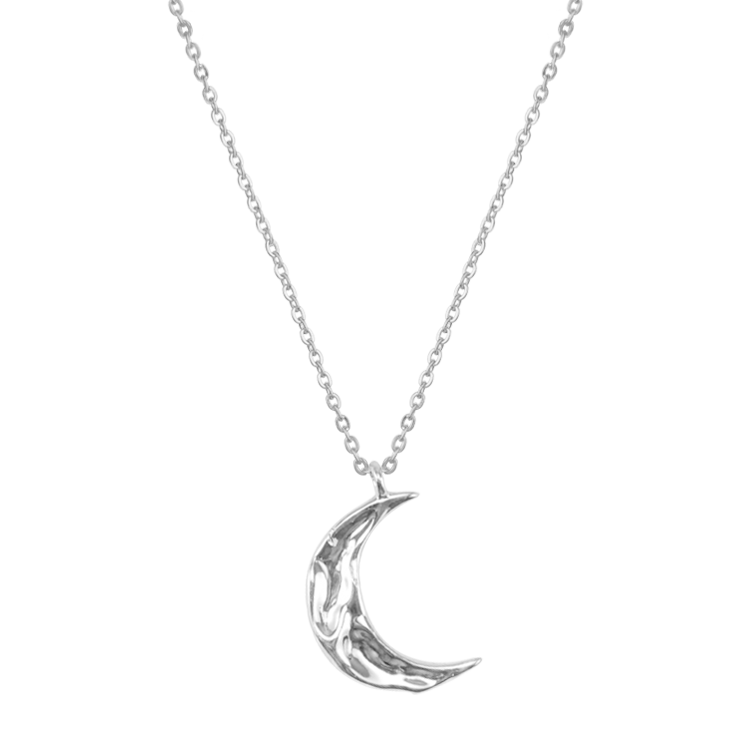 純銀項鍊，女士項鍊 流水亮面月亮；宛如倒映在夜晚河水中的月牙（1119銀色）