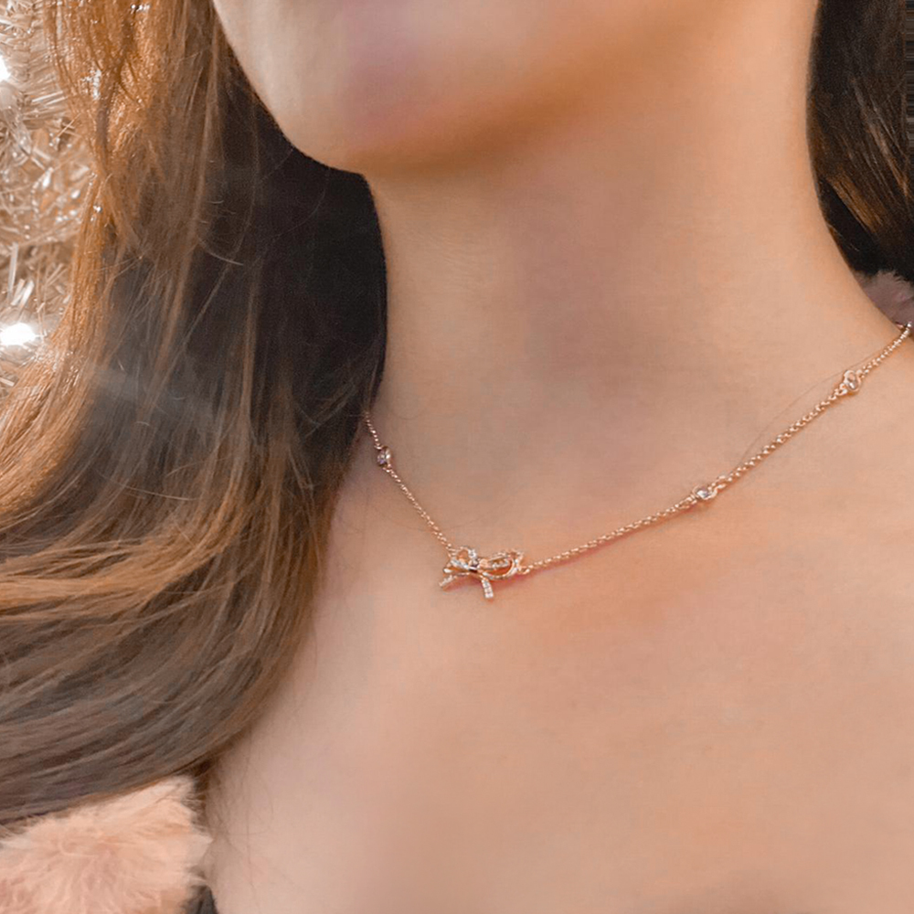 Rose Gold Crystal Bow Necklace