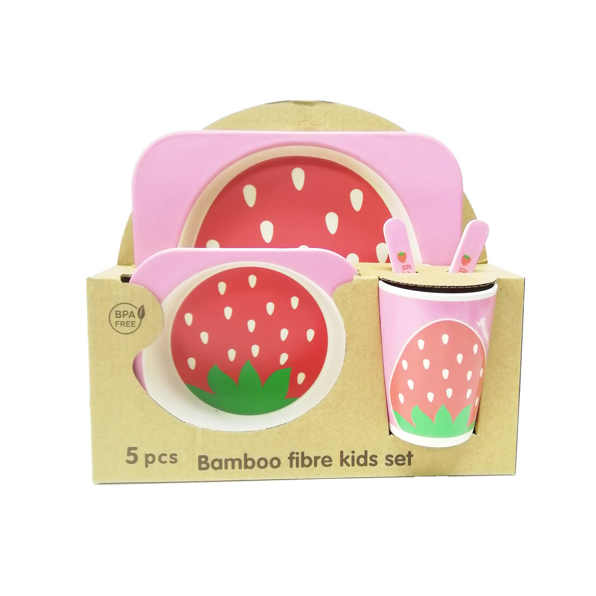 BPA FREE - 竹纖維兒童餐具套裝 粉色