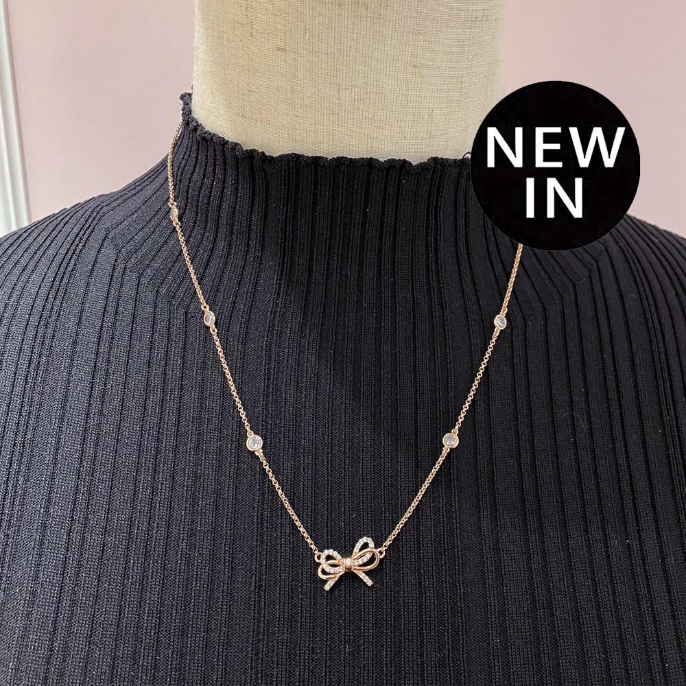 Rose Gold Crystal Bow Necklace