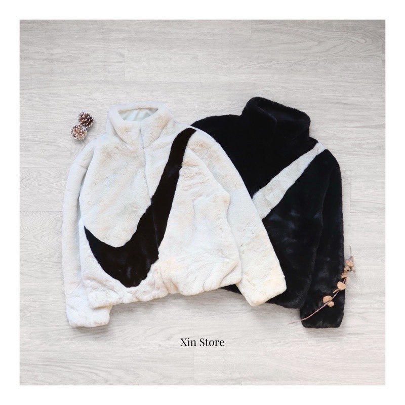 【現貨】Nike Sportswear Swoosh Jacket 立領 大勾 毛絨 運動外套 黑 白