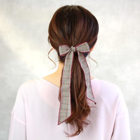 [日本制] 格仔蝴蝶結髮圈帶