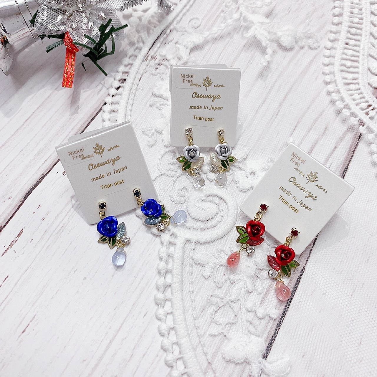 [日本制]玫瑰晶石耳環(防敏感)