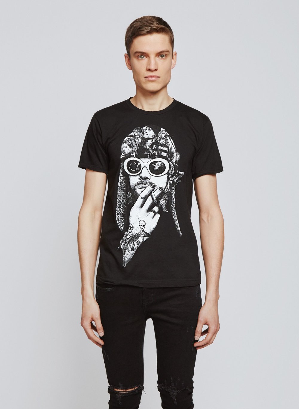 DOMREBEL 加拿大潮牌 人頭叼菸黑白圖T