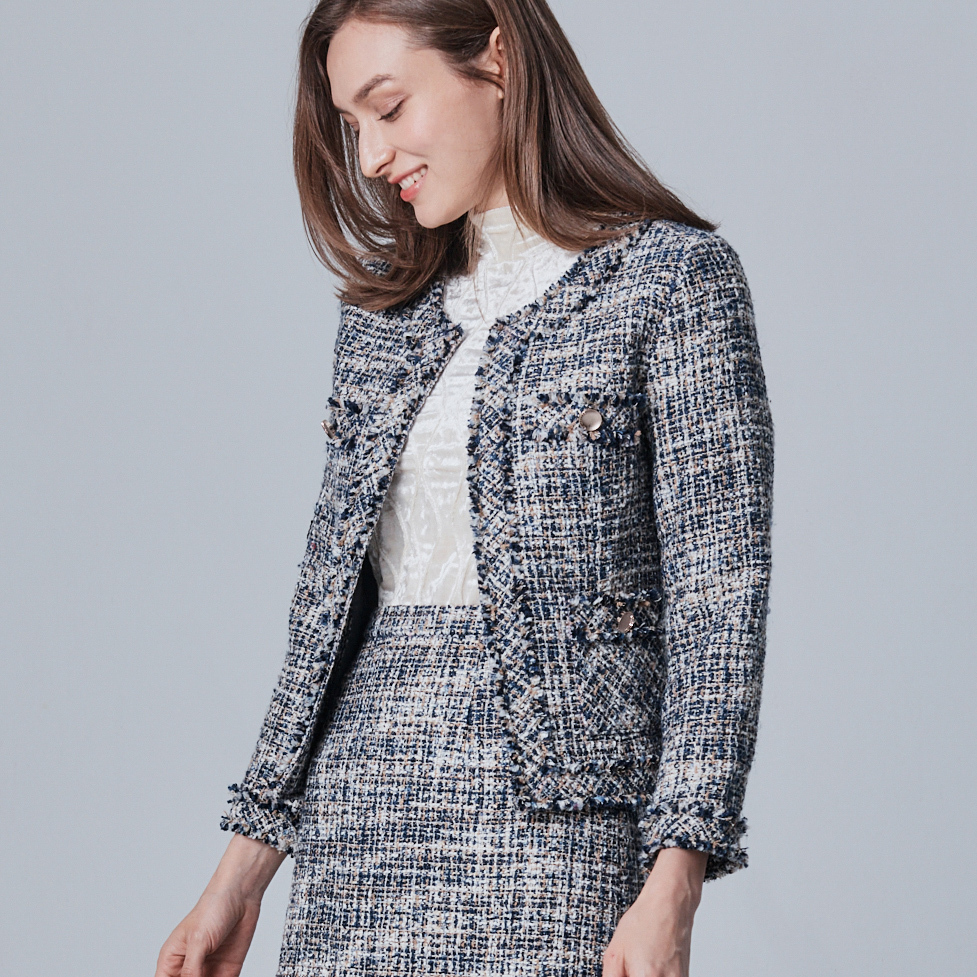 上身Top1-小香風毛呢金屬釦外套夾克