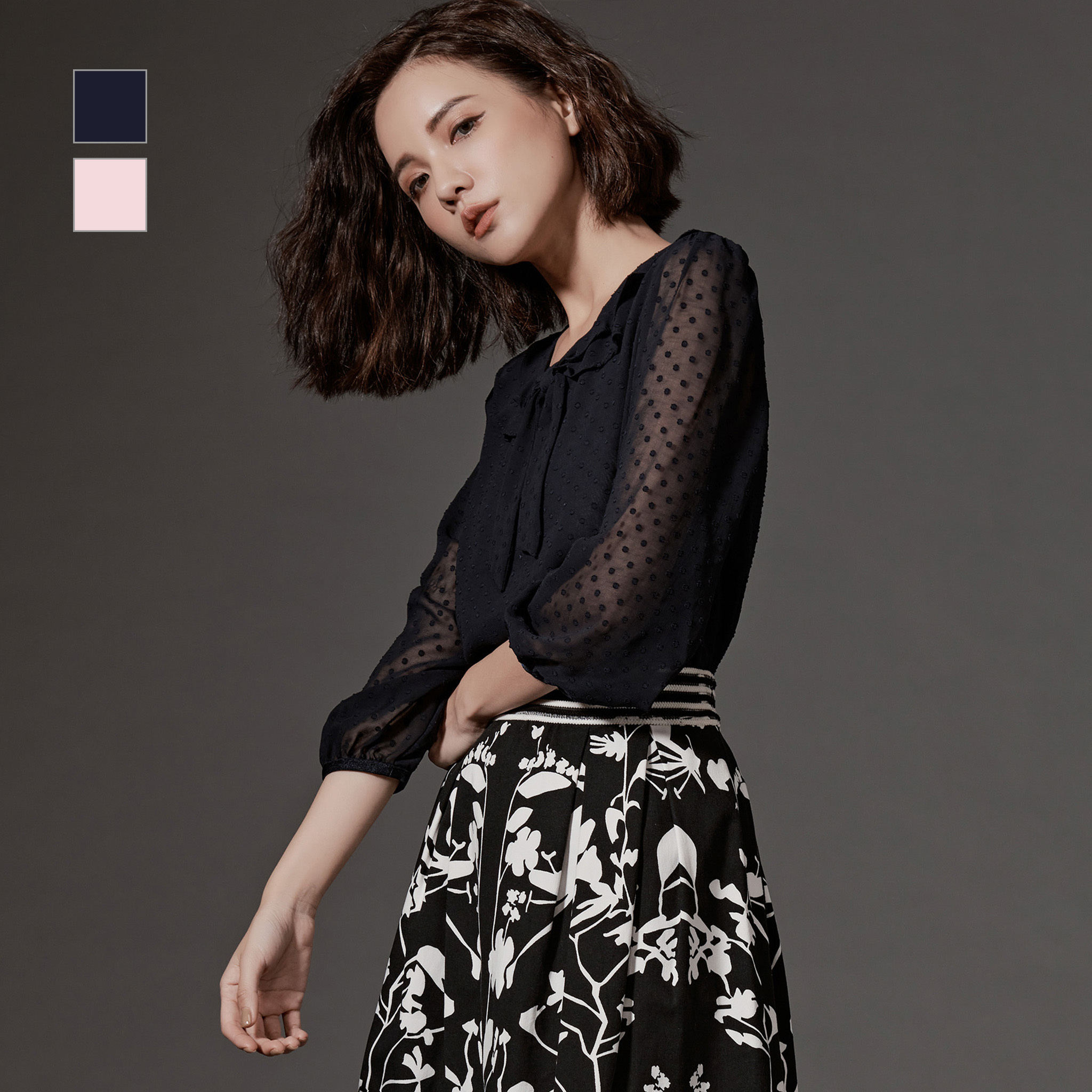 Top2 點點雙層荷葉領綁結上衣 - 2色