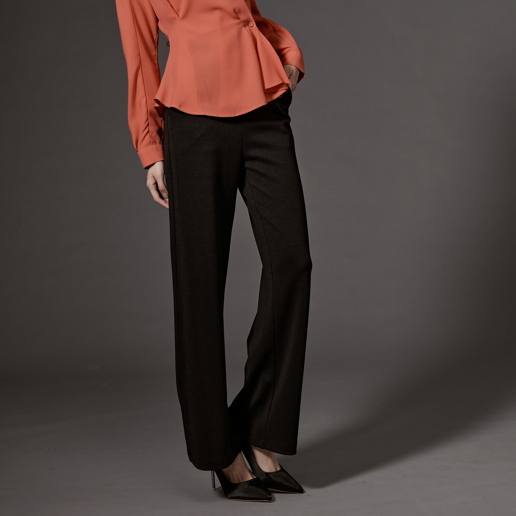 Top2 鬆緊帶垂墜彈性長寬褲