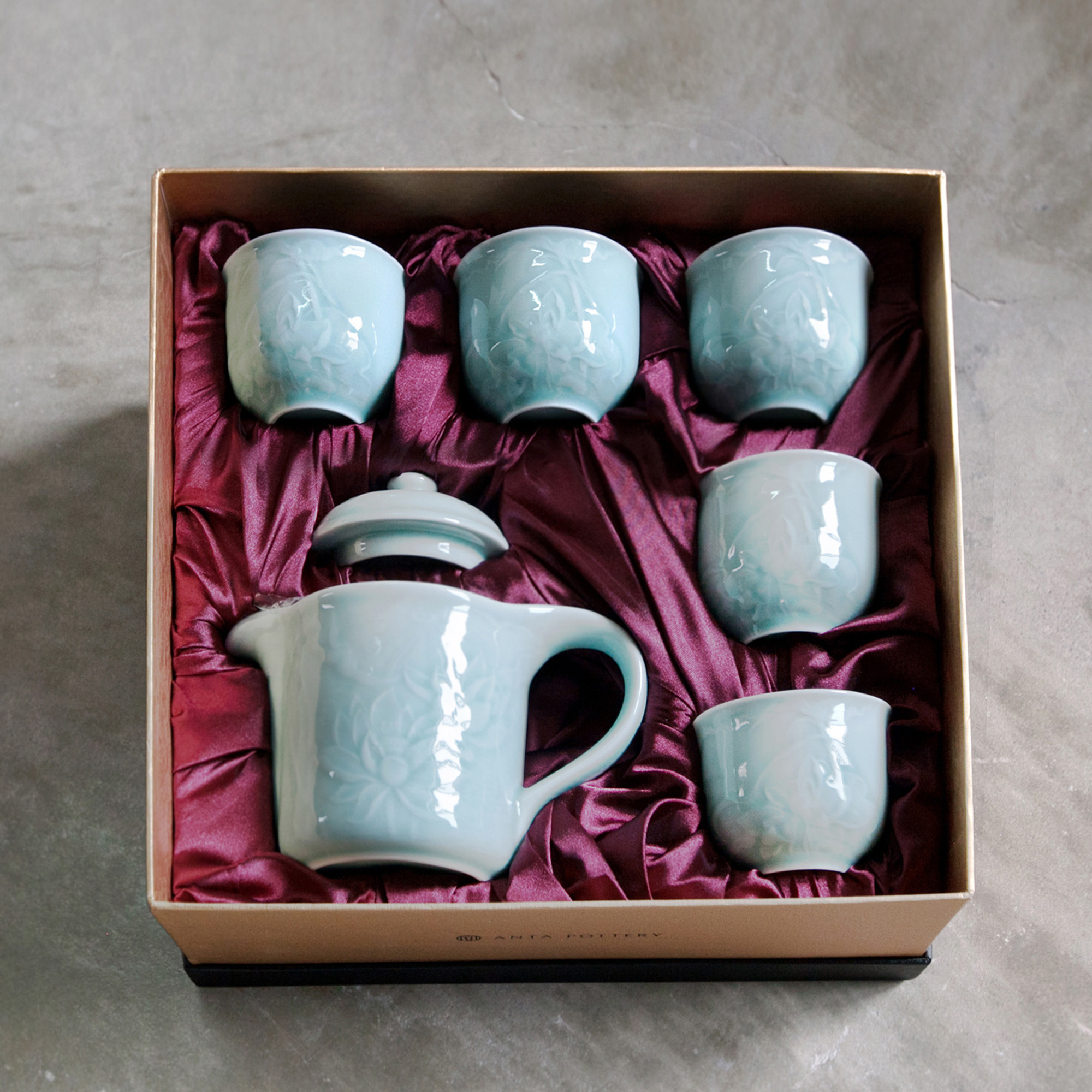 青瓷-荷花茶壺組/ステンレス茶漉し付蓮の茶器セット