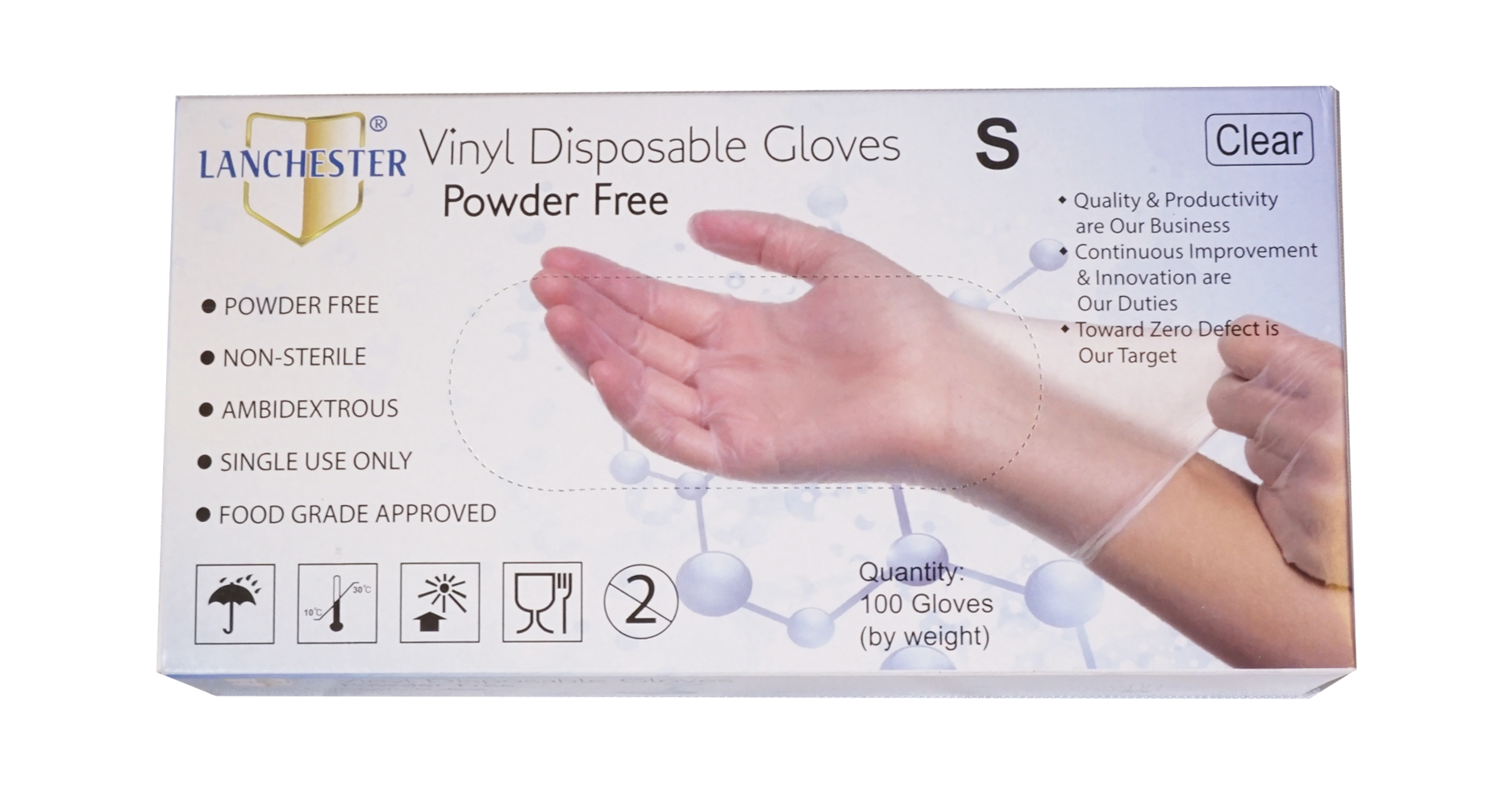 Lanchester Vinyl 無粉PVC手套(透明)(食品級)(一次性)(靈活輕巧)(安全舒適)